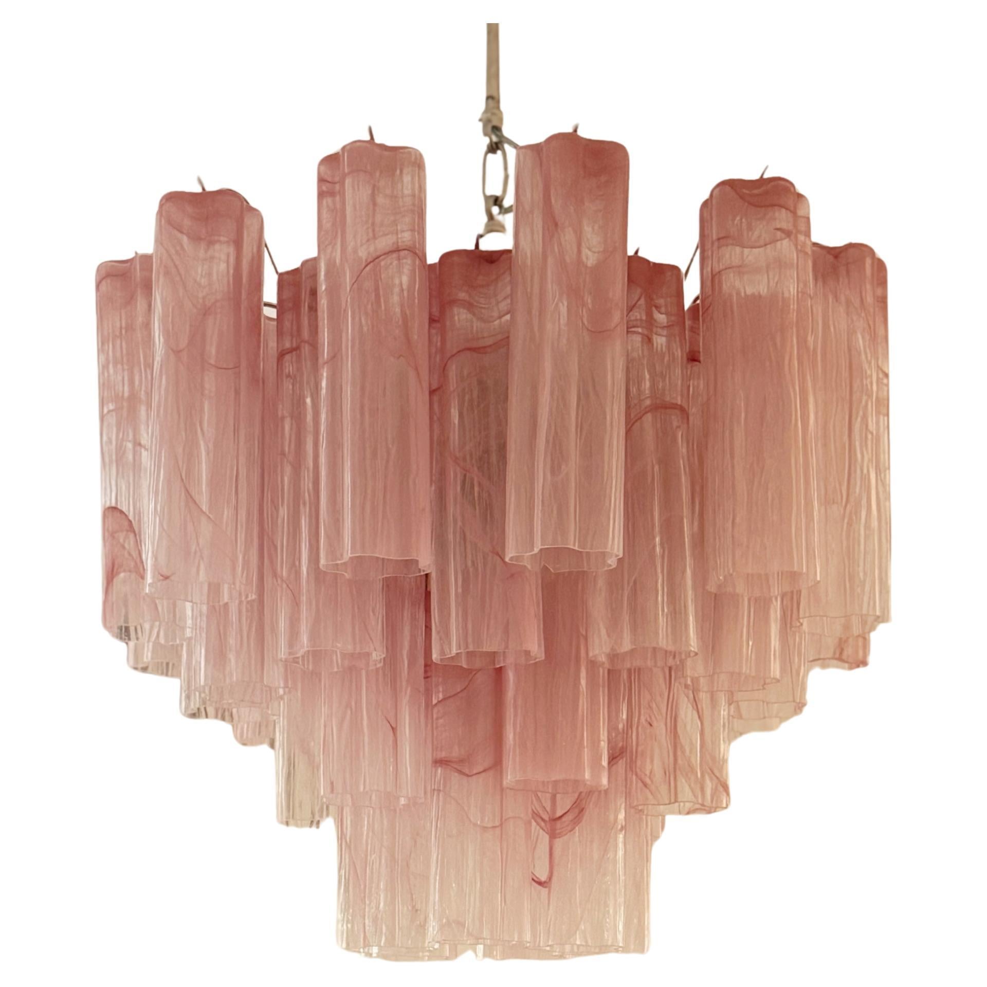 Bold Eclectic Pink Murano Chandelier Tronchi with a marble pattern in pink tones
