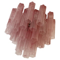Bold Eclectic Pink Murano Chandelier Tronchi with a marble pattern in pink tones