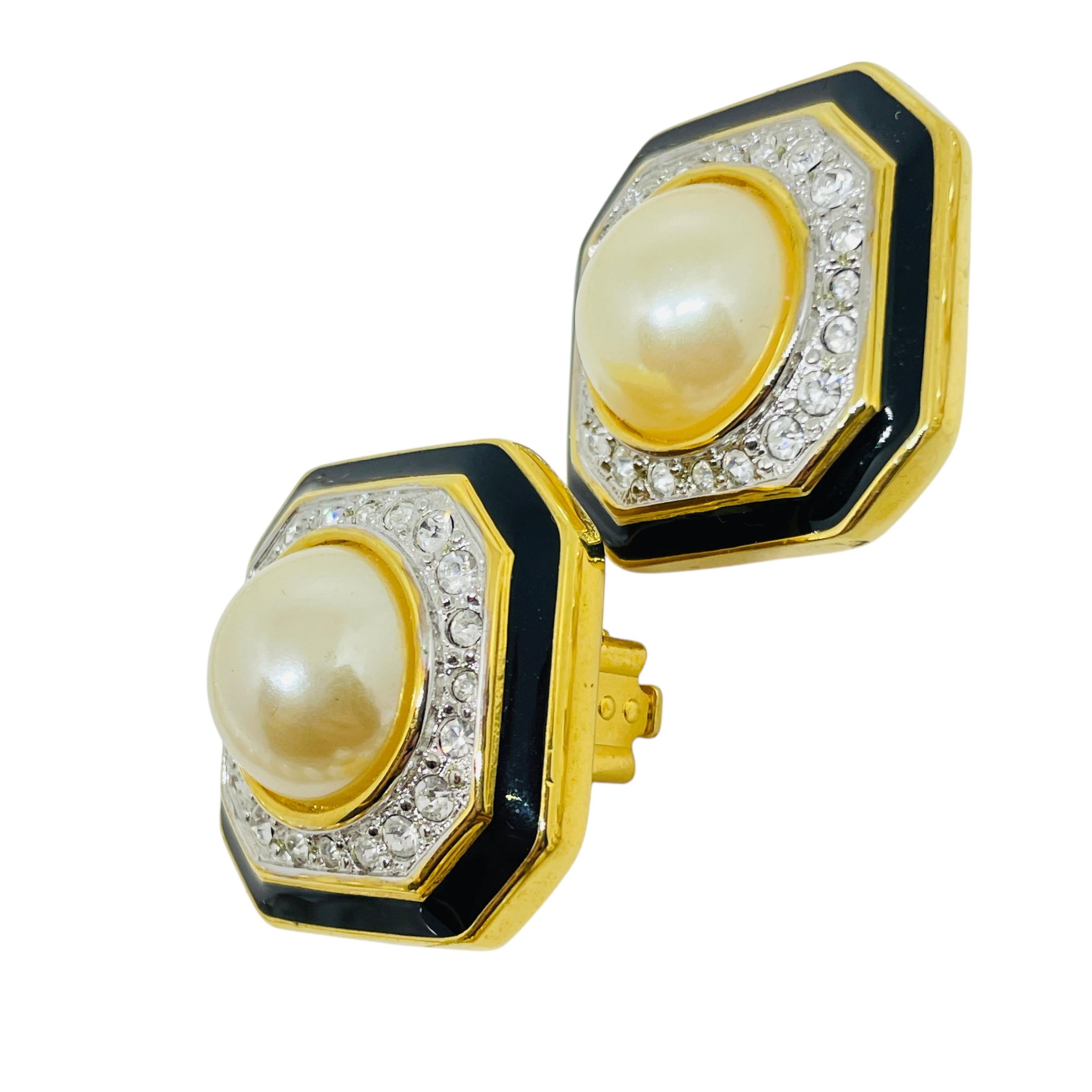 BOLD ELEGANCE Vintage Gold Emaille Kristall Perlen Designer Halskette Ohrringe Set für Damen oder Herren im Angebot