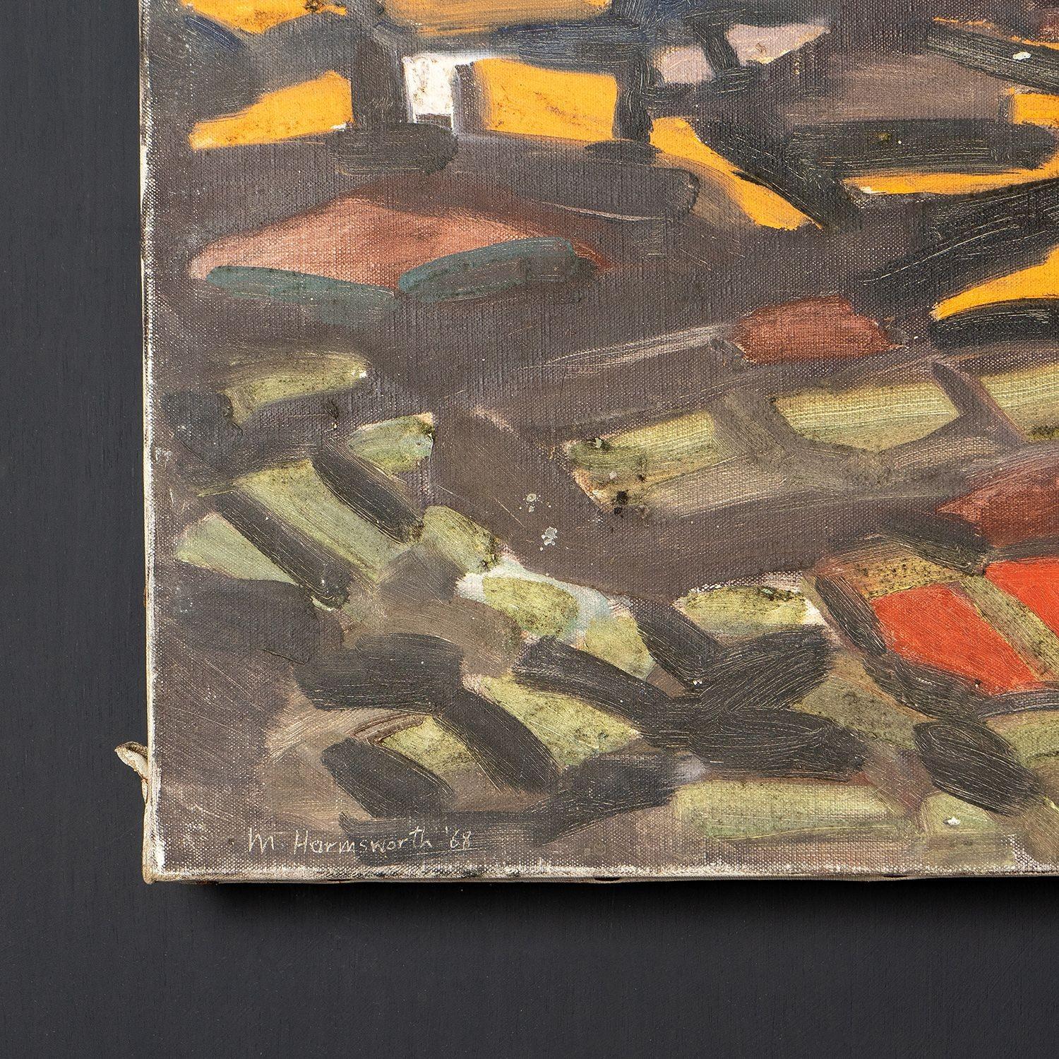 Peinture à l'huile sur toile originale d'un paysage expressionniste audacieux, années 1960 Bon état à Bristol, GB