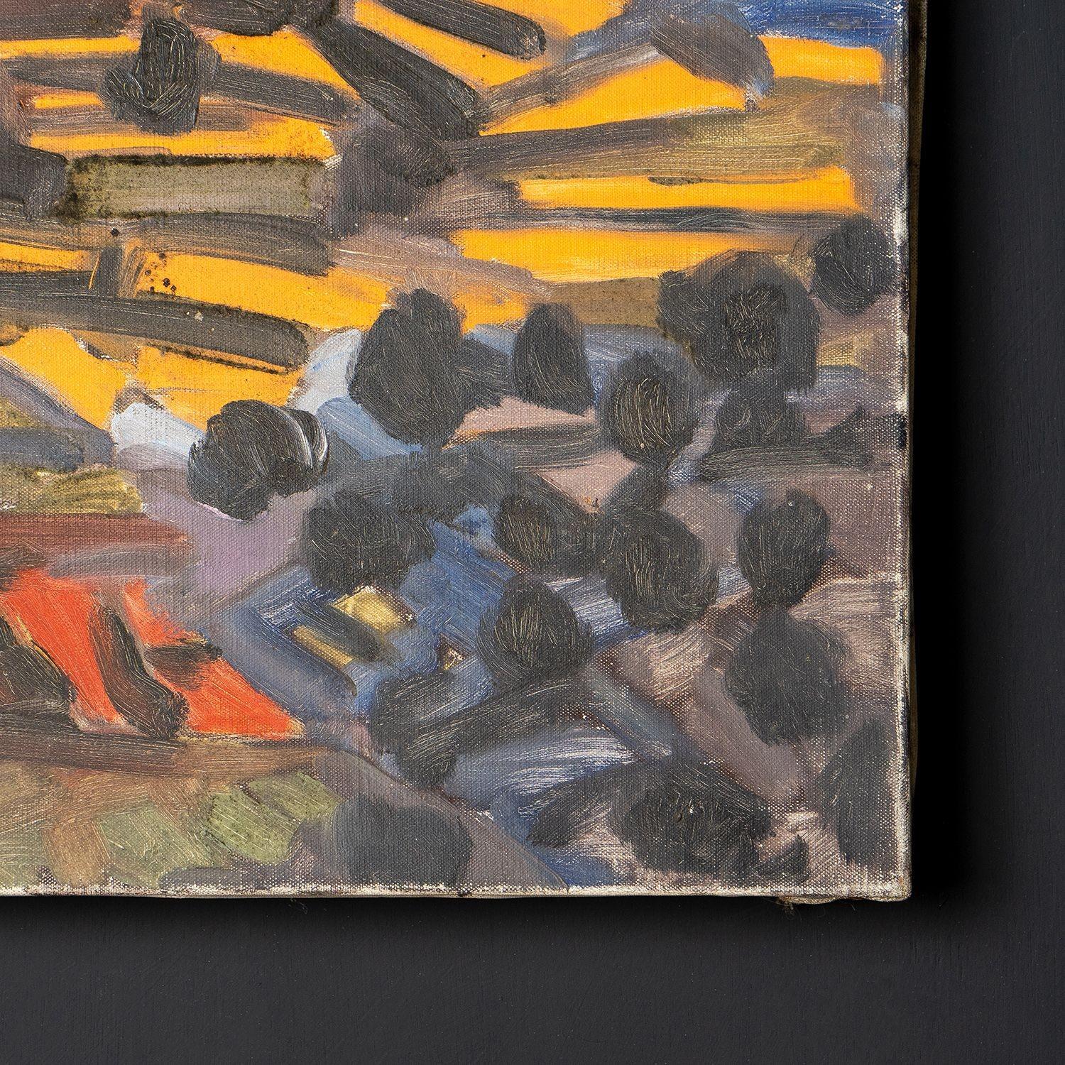 Milieu du XXe siècle Peinture à l'huile sur toile originale d'un paysage expressionniste audacieux, années 1960