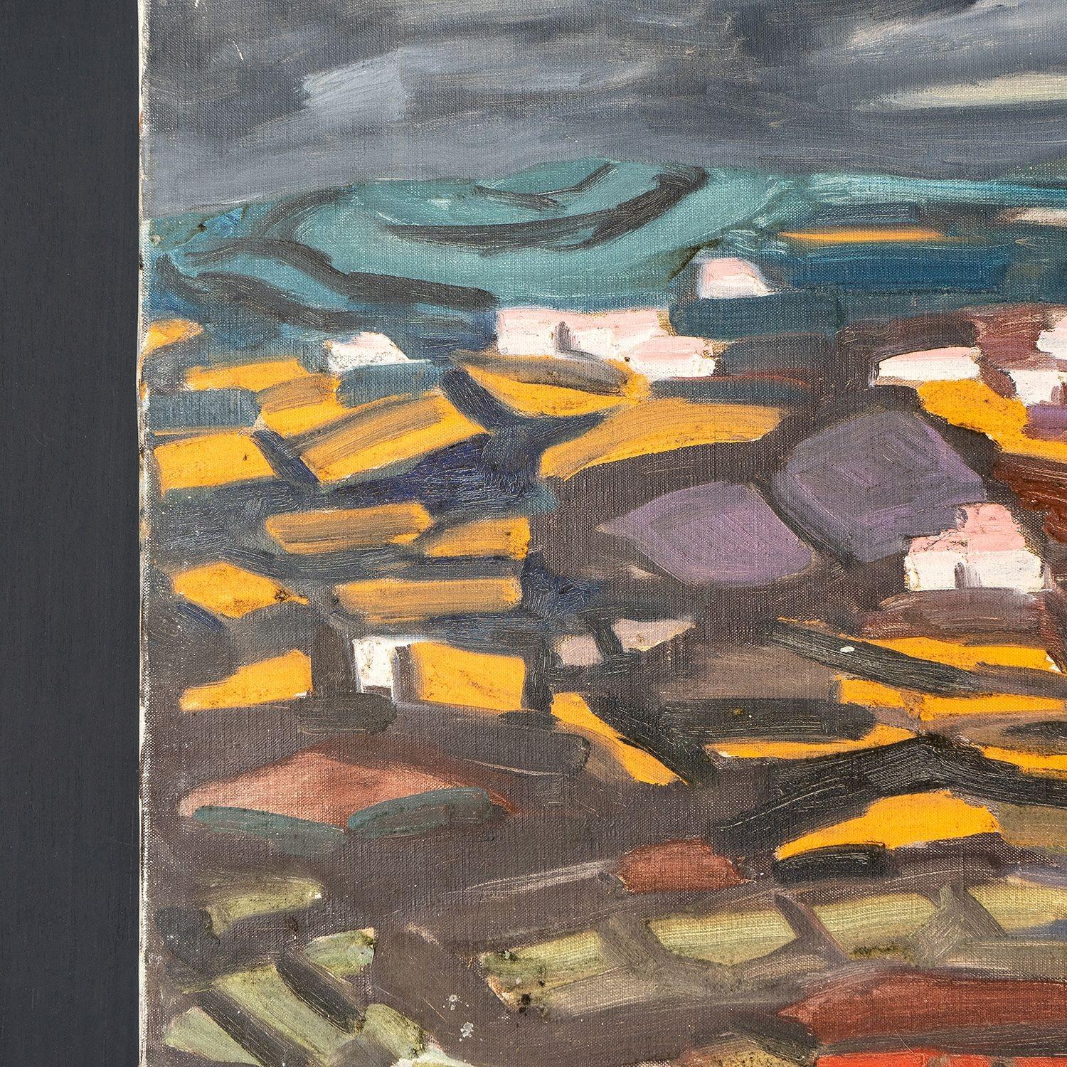 Toile Peinture à l'huile sur toile originale d'un paysage expressionniste audacieux, années 1960
