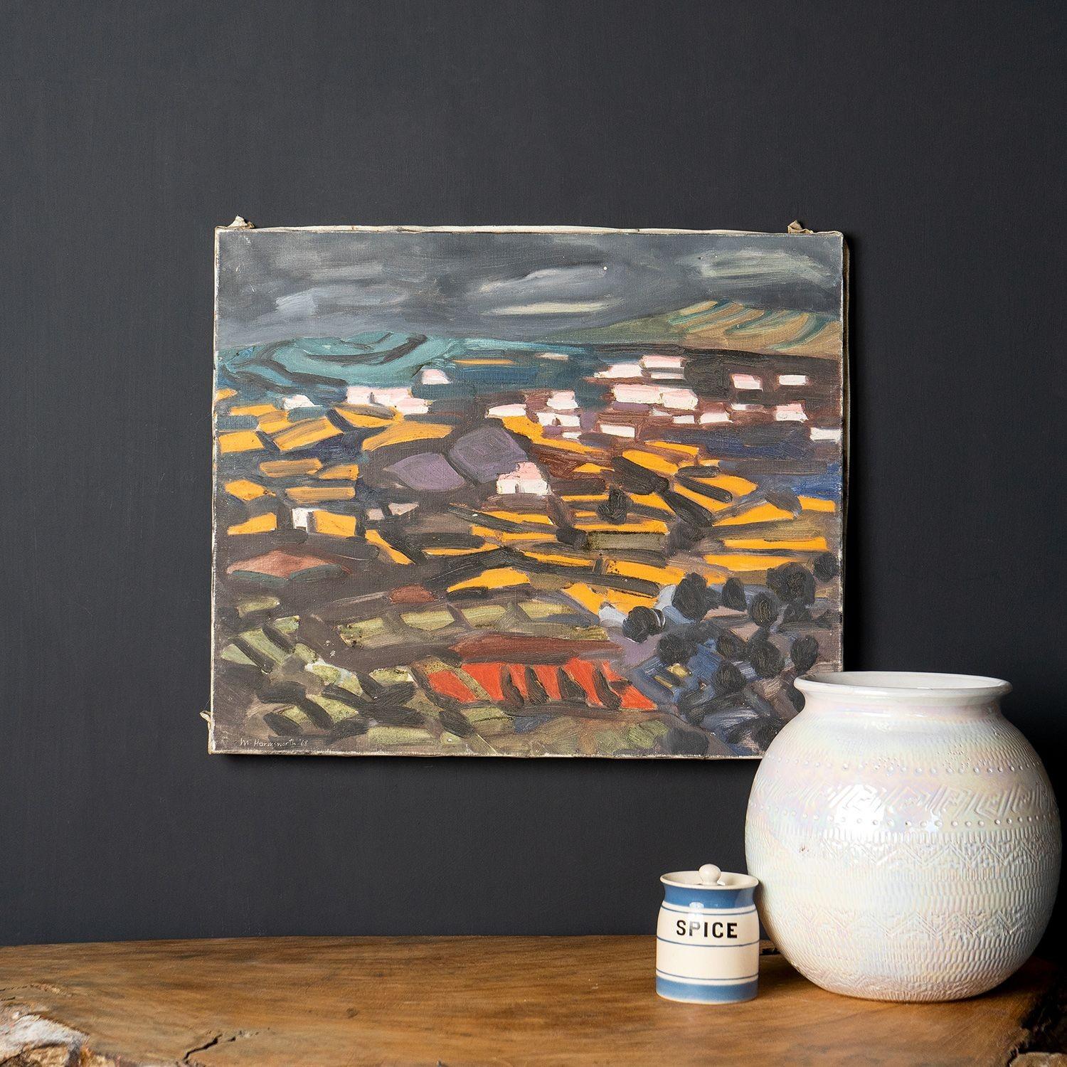 Vintage Original Oil on Canvas Painting Bold Expressionist Landscape ...