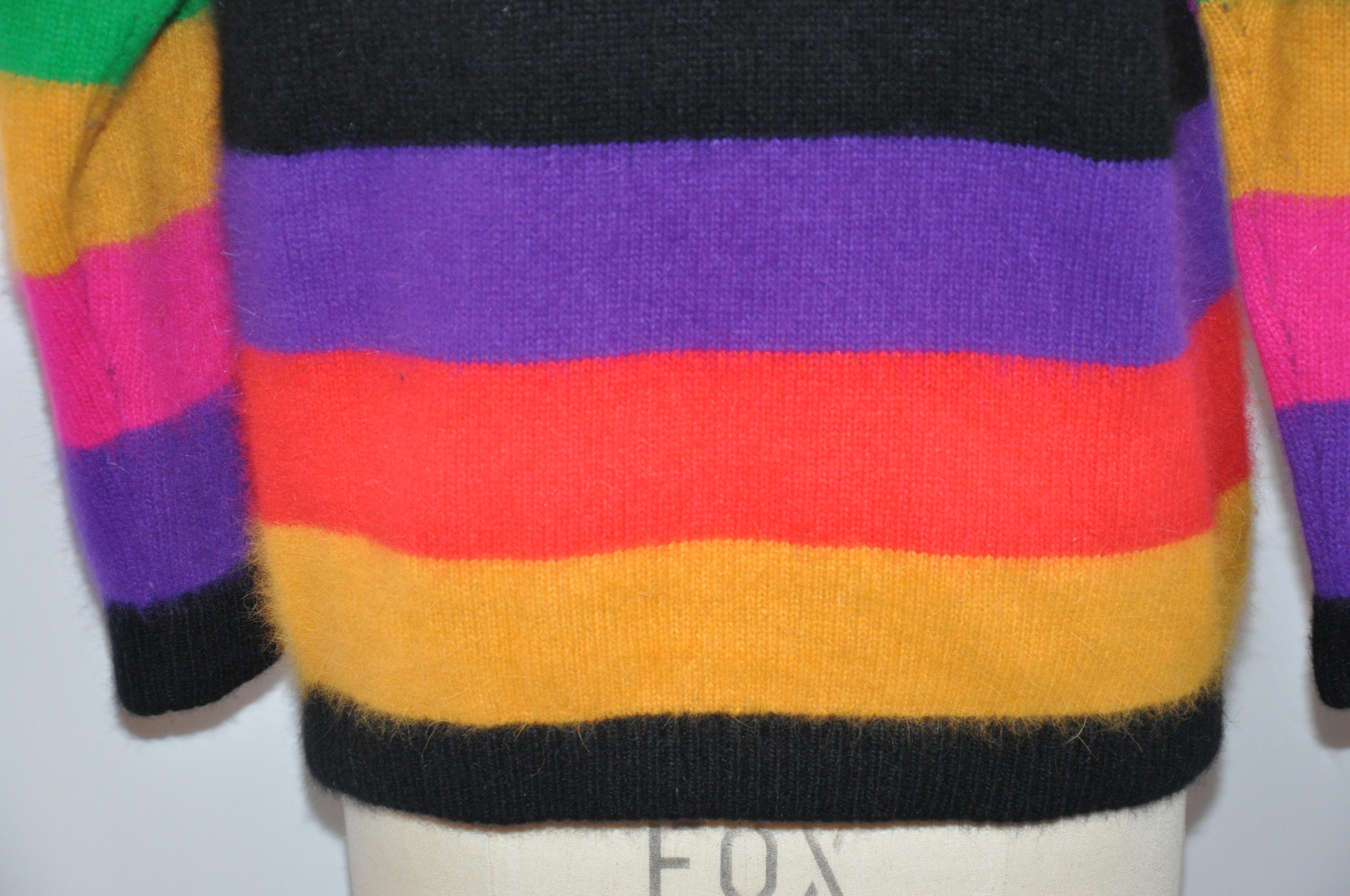 Bold Eye-Popping Abstract Color Block Angora & Lambswool Button Front Sweater In Good Condition For Sale In New York, NY