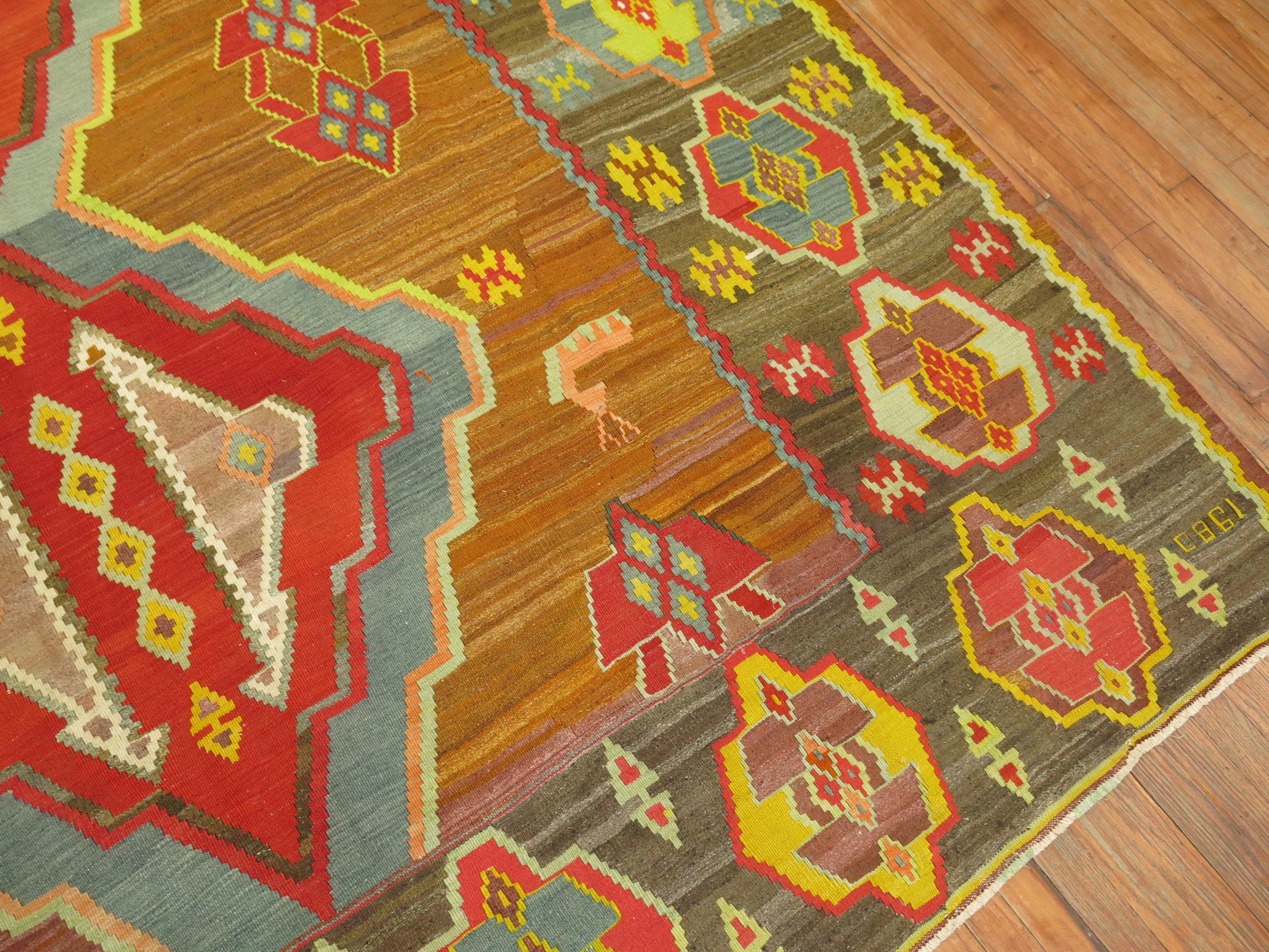 Hand-Knotted Bold Geometric Turkish Kilim For Sale