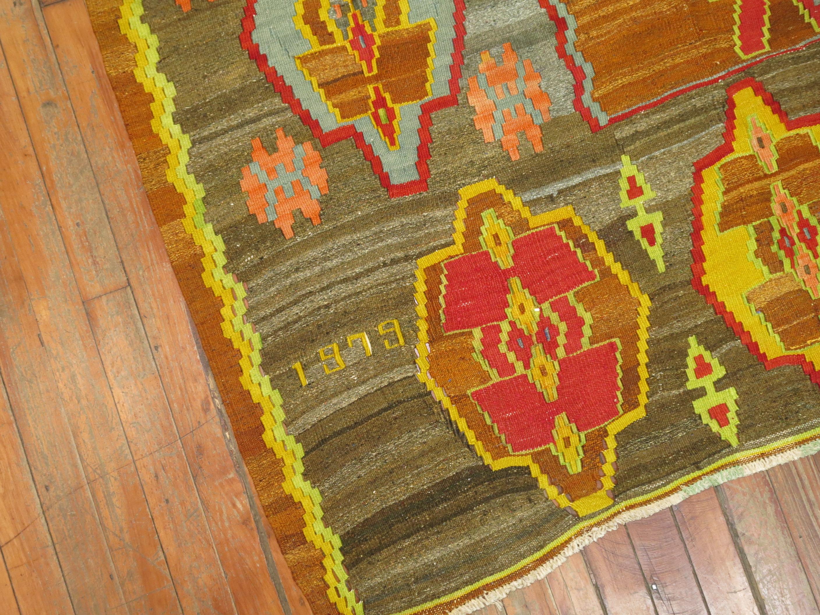 20th Century Bold Geometric Turkish Kilim For Sale