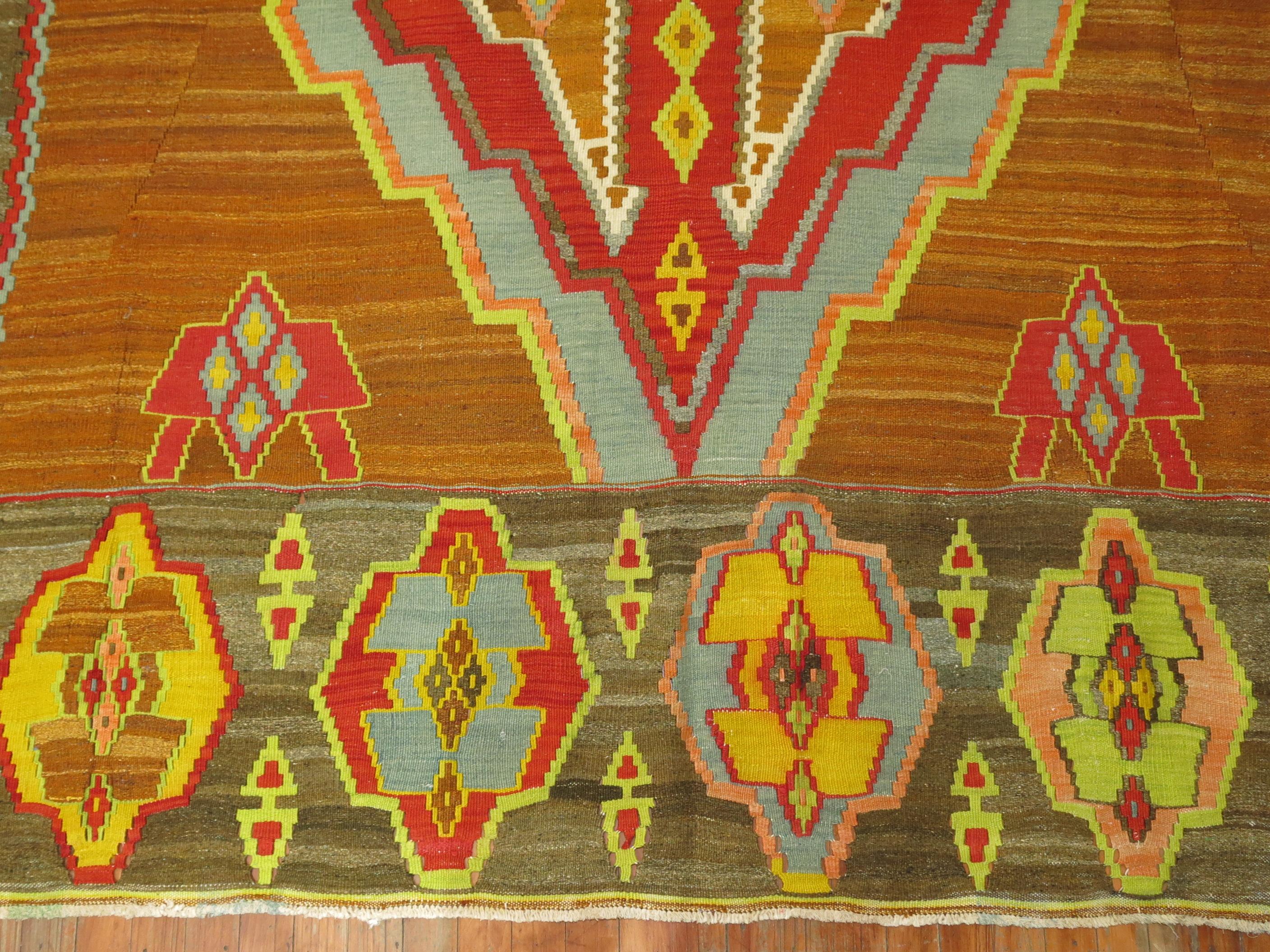 Wool Bold Geometric Turkish Kilim For Sale