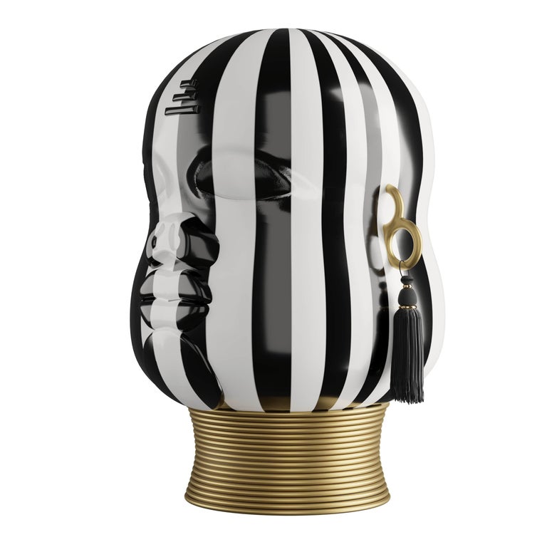 Bold God Statement Piece Ceramic Decor Hand Painted Figurative Sculpture

Bold God is a black and white striped decor sculpture. A prominent personality vital energy reflected a statement black and white stripe pattern combined with gold shades. His