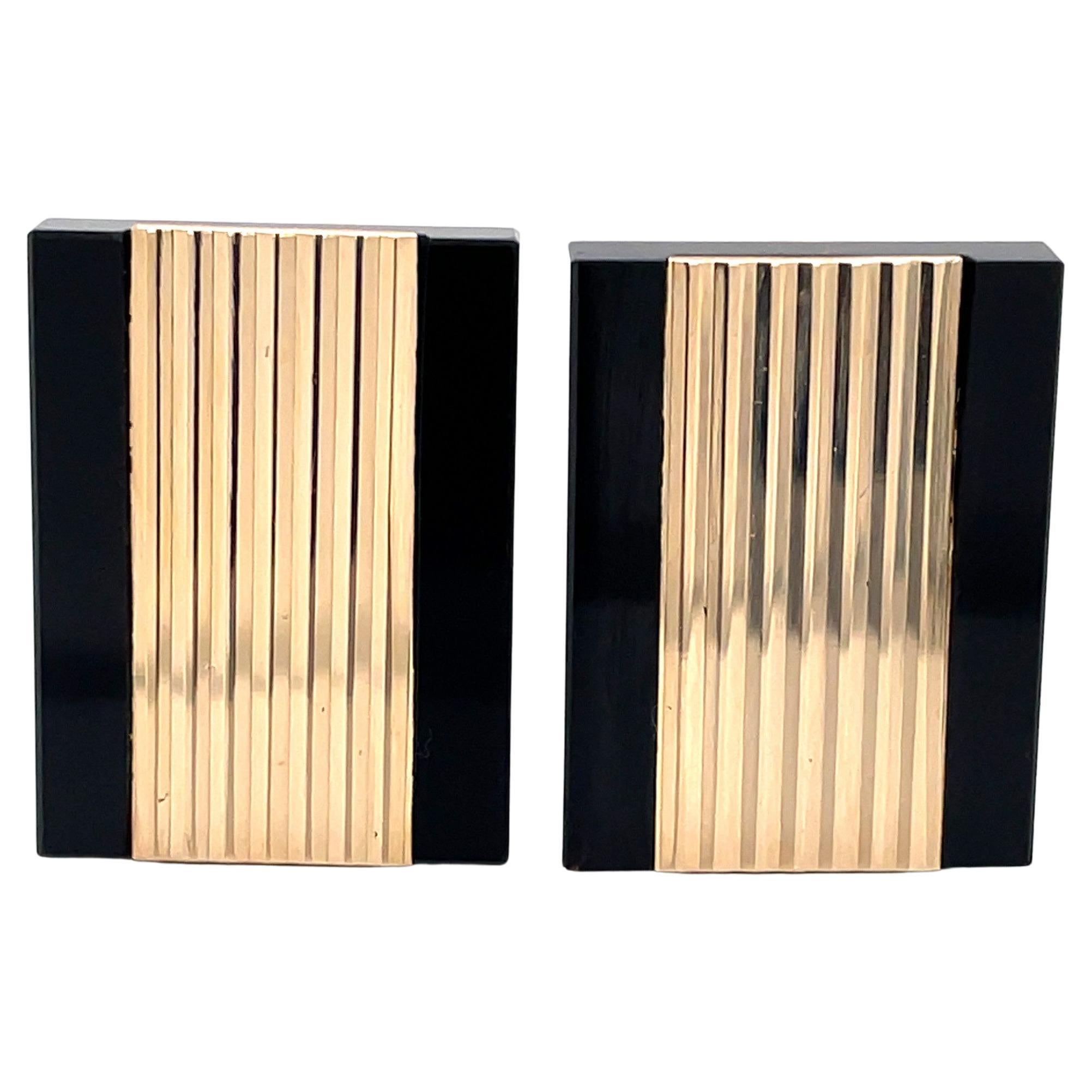 Bold Gold Bar Cuff Links with Black Onyx For Sale
