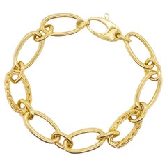 Bold Gold Bracelet w Wheat & Polished Links in 14K Yellow Gold