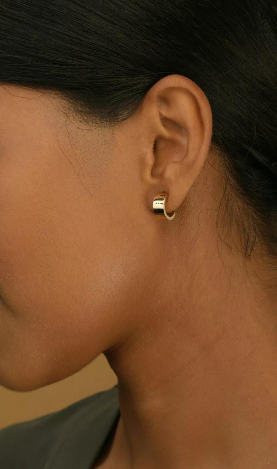 Bold Gold Huggies Earring 14k Solid gold huggies earring Anniversary Gift For Sale 2