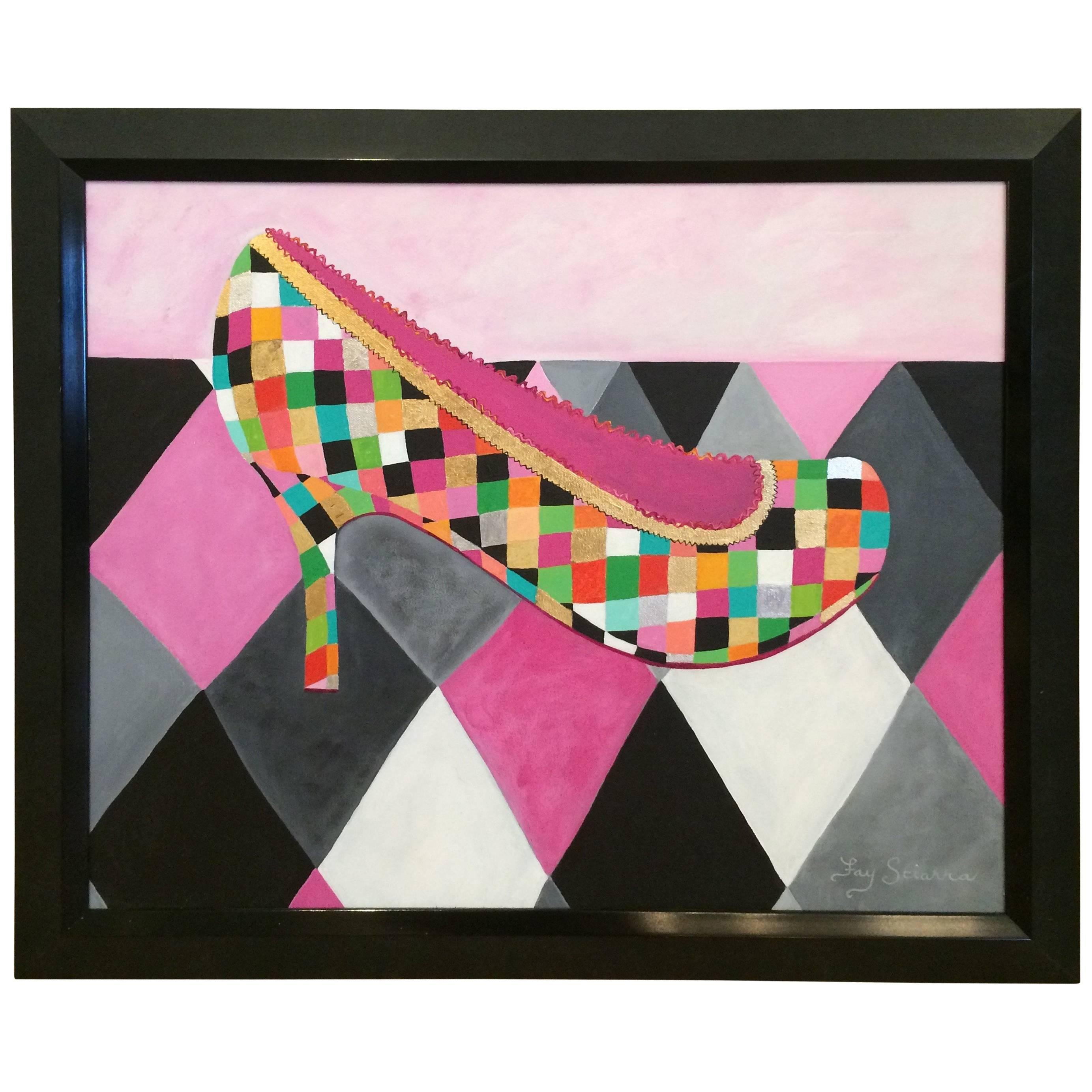 Bold Graphic Contemporary Painting of a High Heeled Shoe