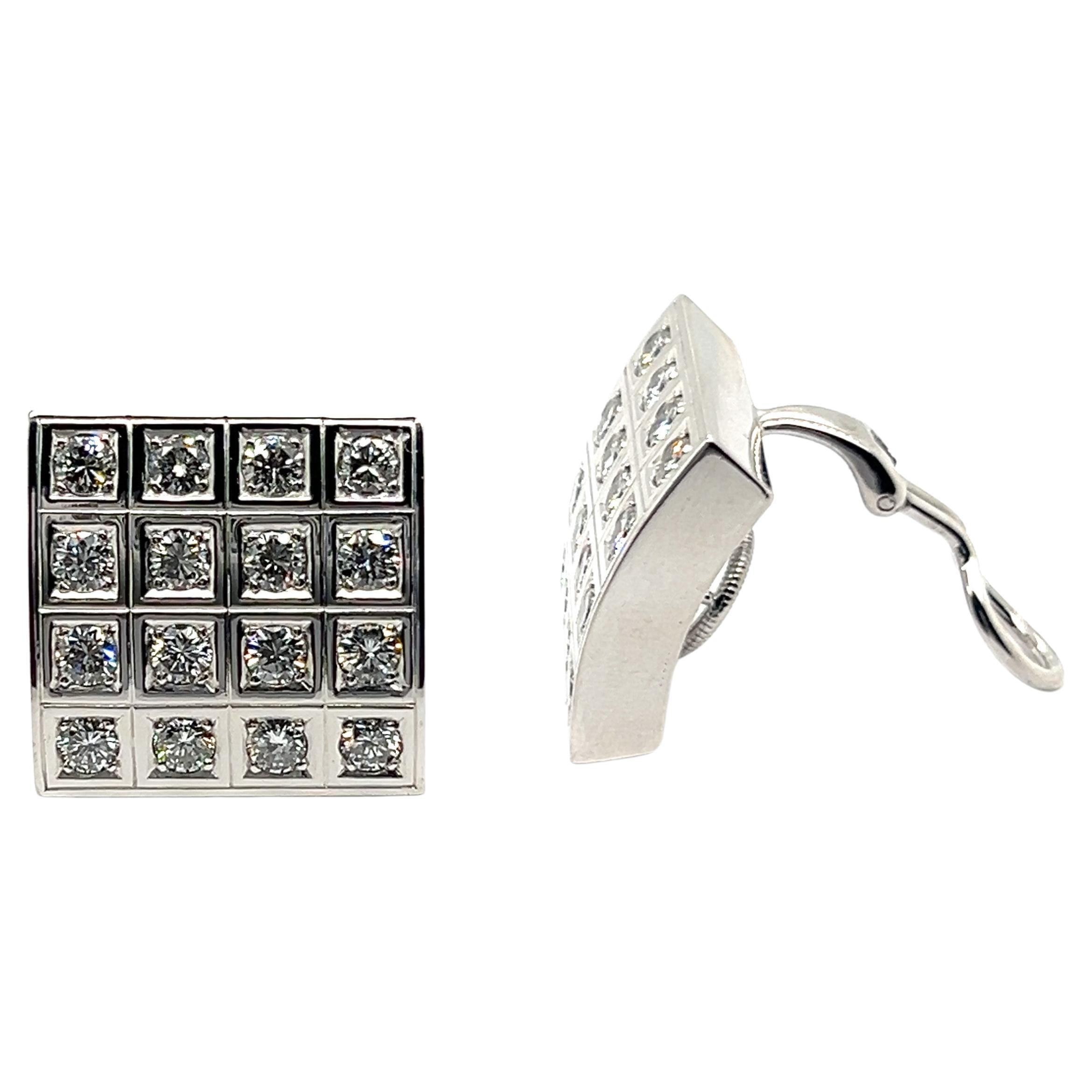 Modern  Bold Graphic Earrings with Diamonds in 18 Karat White Gold by Majo Fruithof