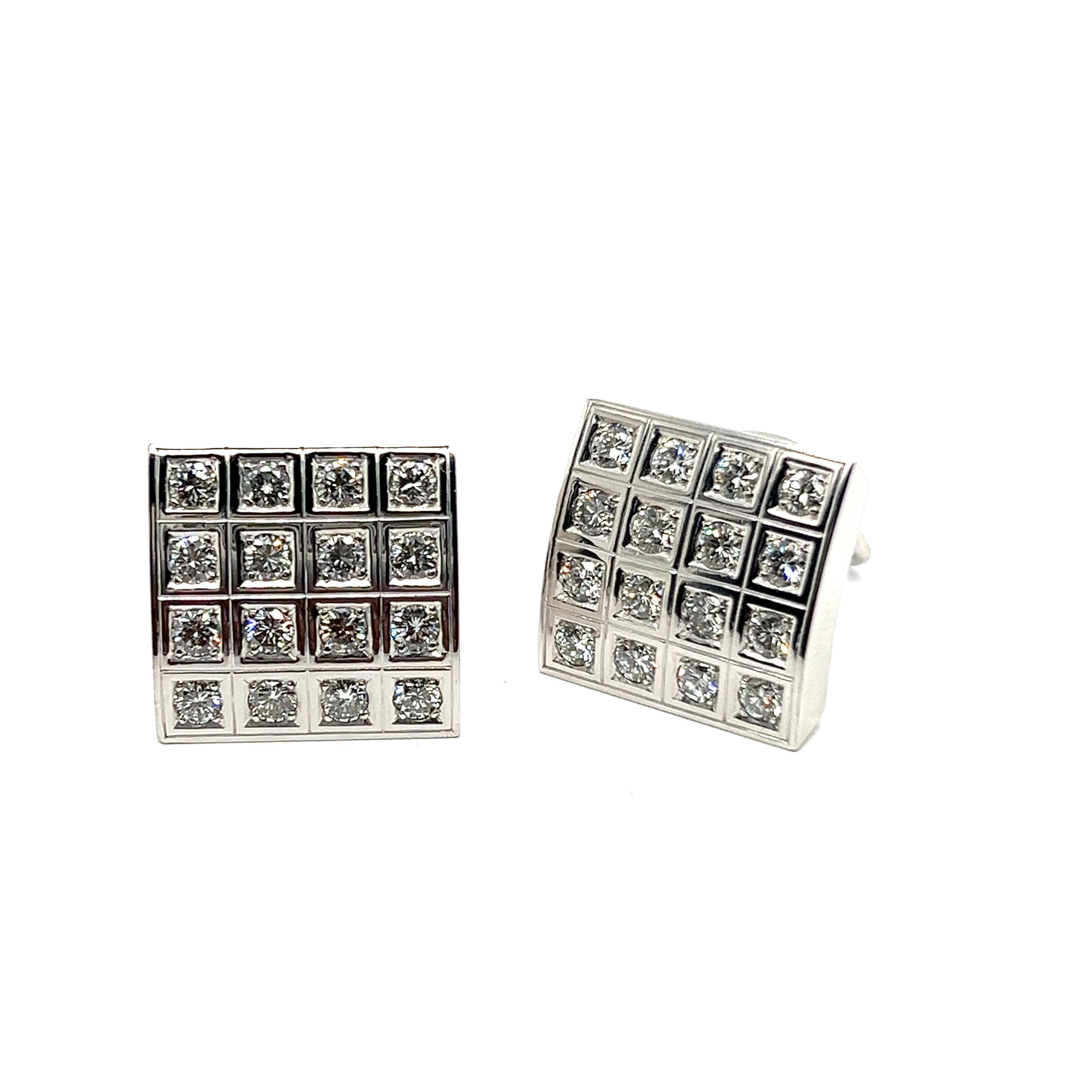 Brilliant Cut  Bold Graphic Earrings with Diamonds in 18 Karat White Gold by Majo Fruithof
