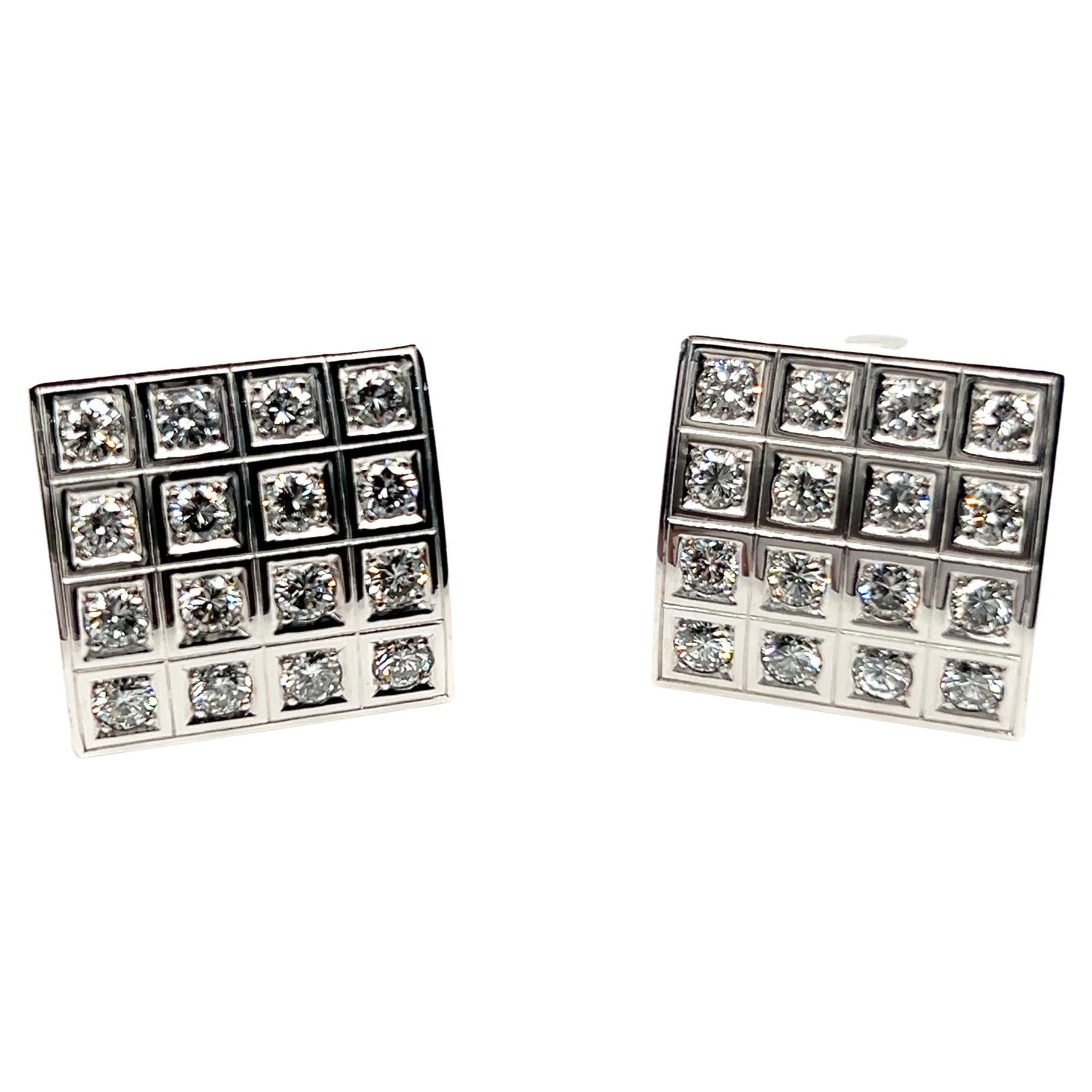  Bold Graphic Earrings with Diamonds in 18 Karat White Gold by Majo Fruithof For Sale
