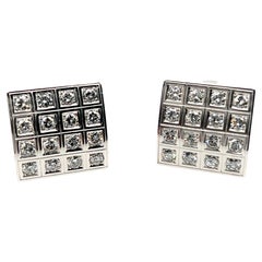 Retro  Bold Graphic Earrings with Diamonds in 18 Karat White Gold by Majo Fruithof