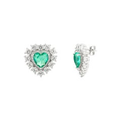 Pendientes de plata con brillantes circonitas y piedra verde talla corazón para regalar