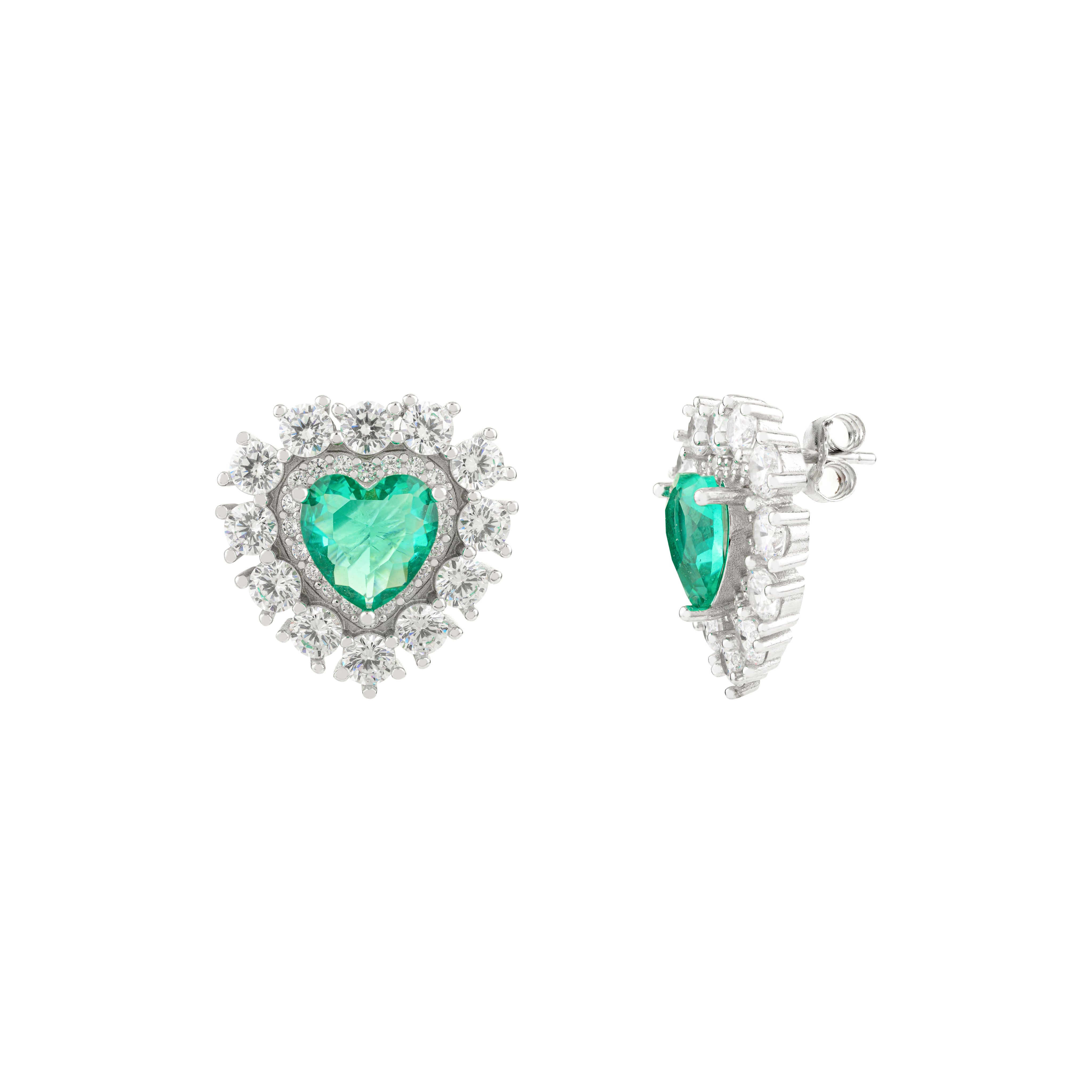 Boucles d'oreilles en argent avec pierre verte taillée en forme de cœur et zircon étincelant pour cadeaux en vente