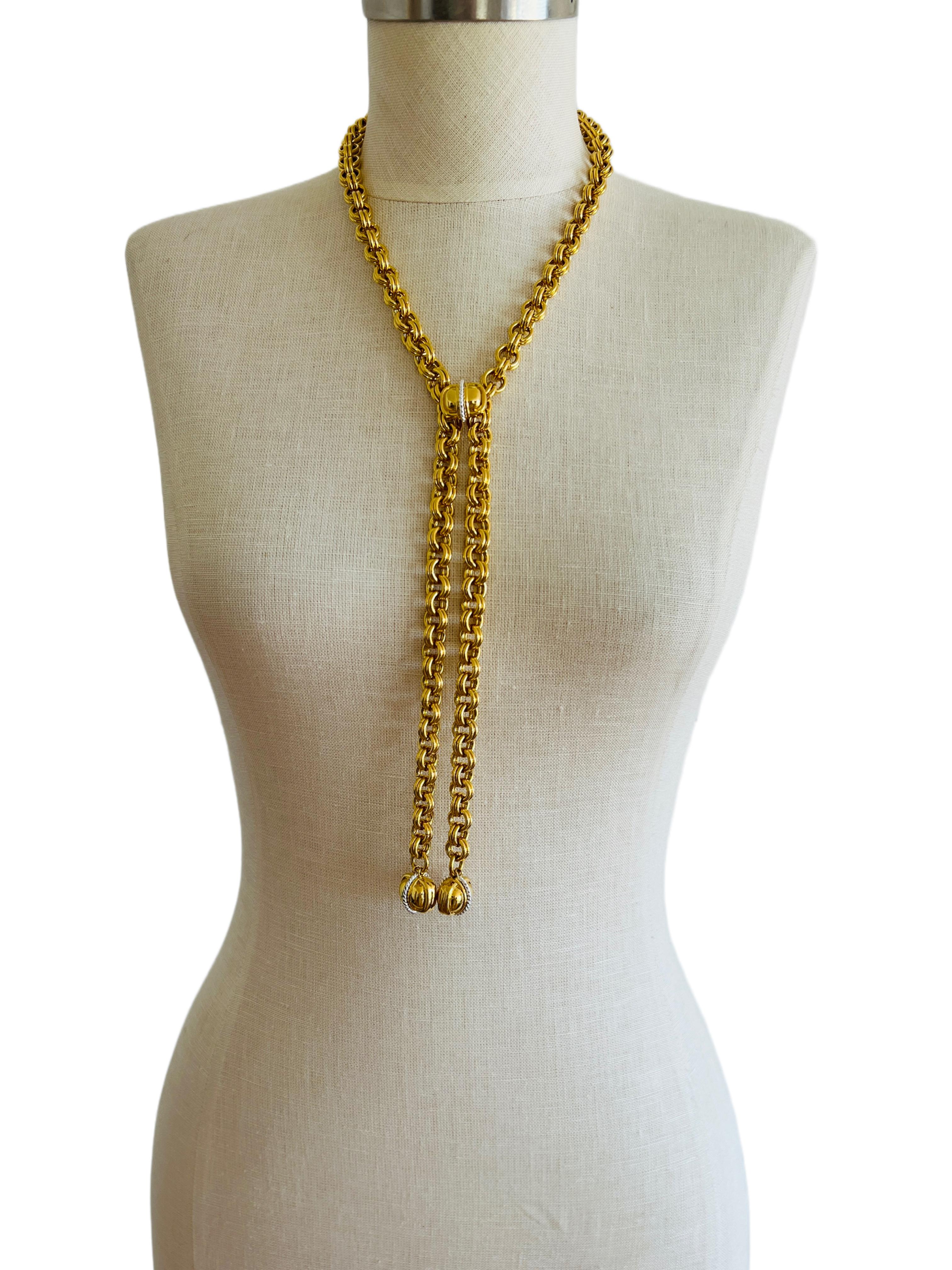 Bold Heavy Gold Double Chain Link Tassel Adjustable Necklace & Belt In Good Condition In Sausalito, CA