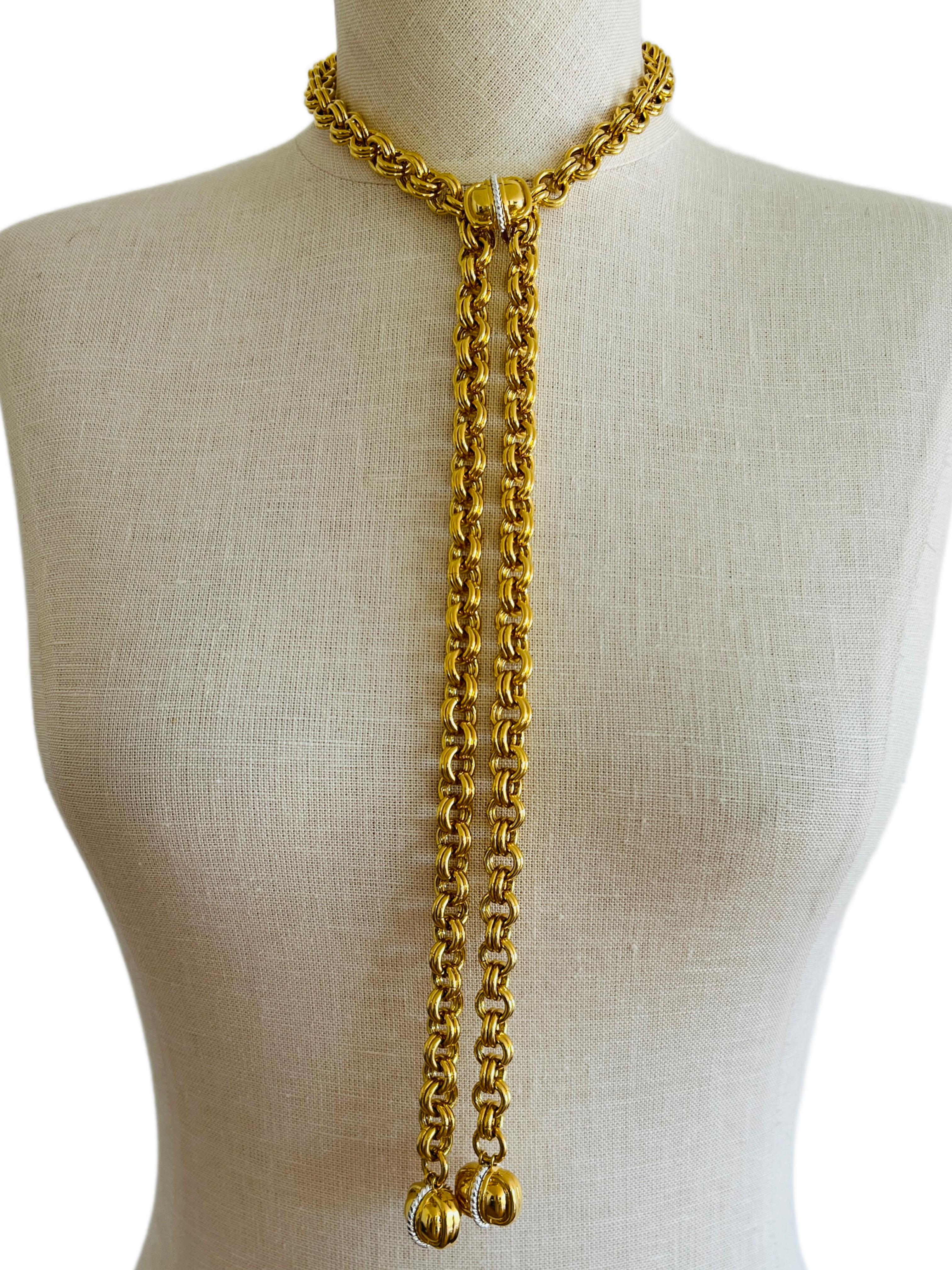 Women's Bold Heavy Gold Double Chain Link Tassel Adjustable Necklace & Belt