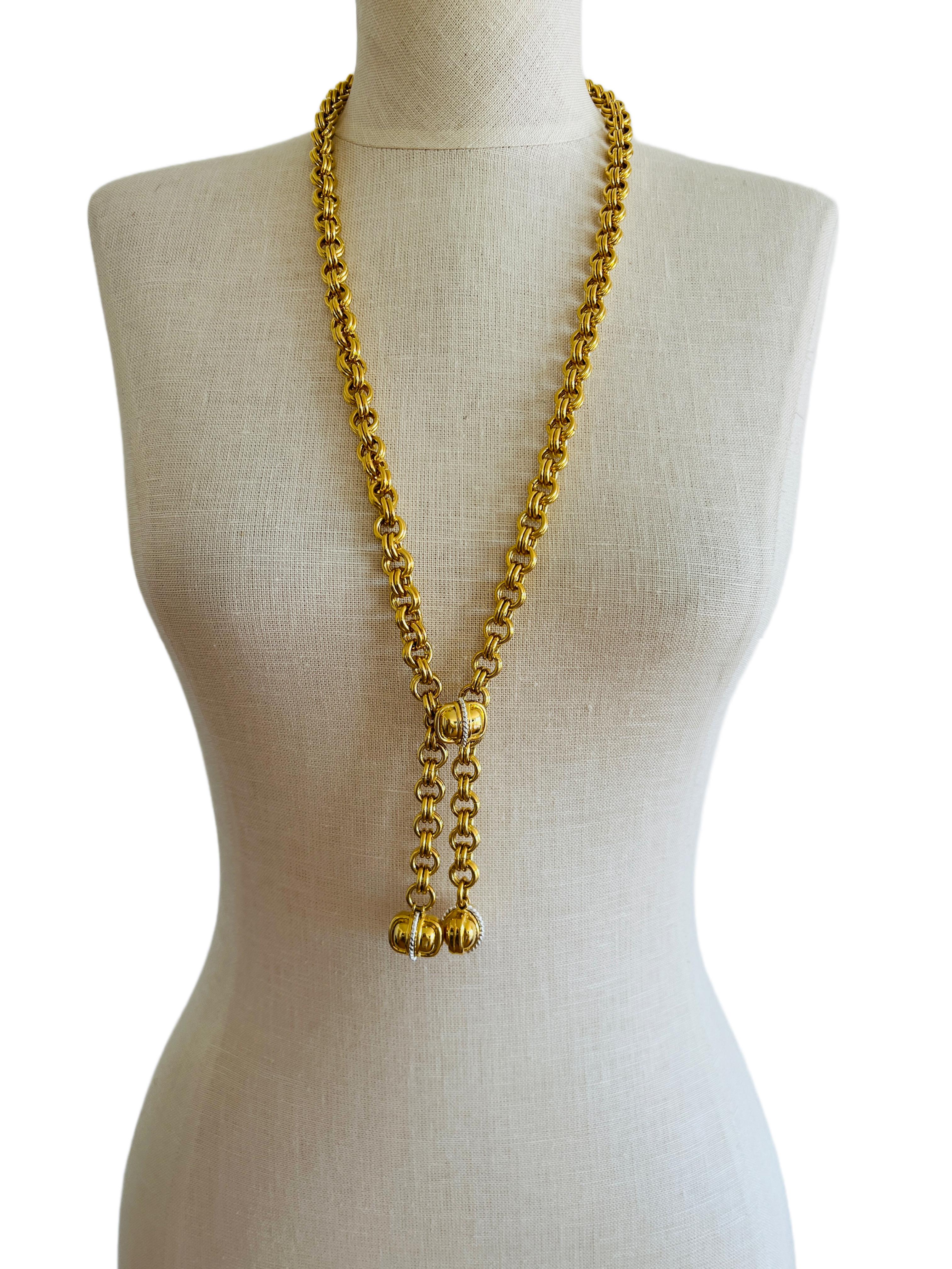 Bold Heavy Gold Double Chain Link Tassel Adjustable Necklace & Belt 1