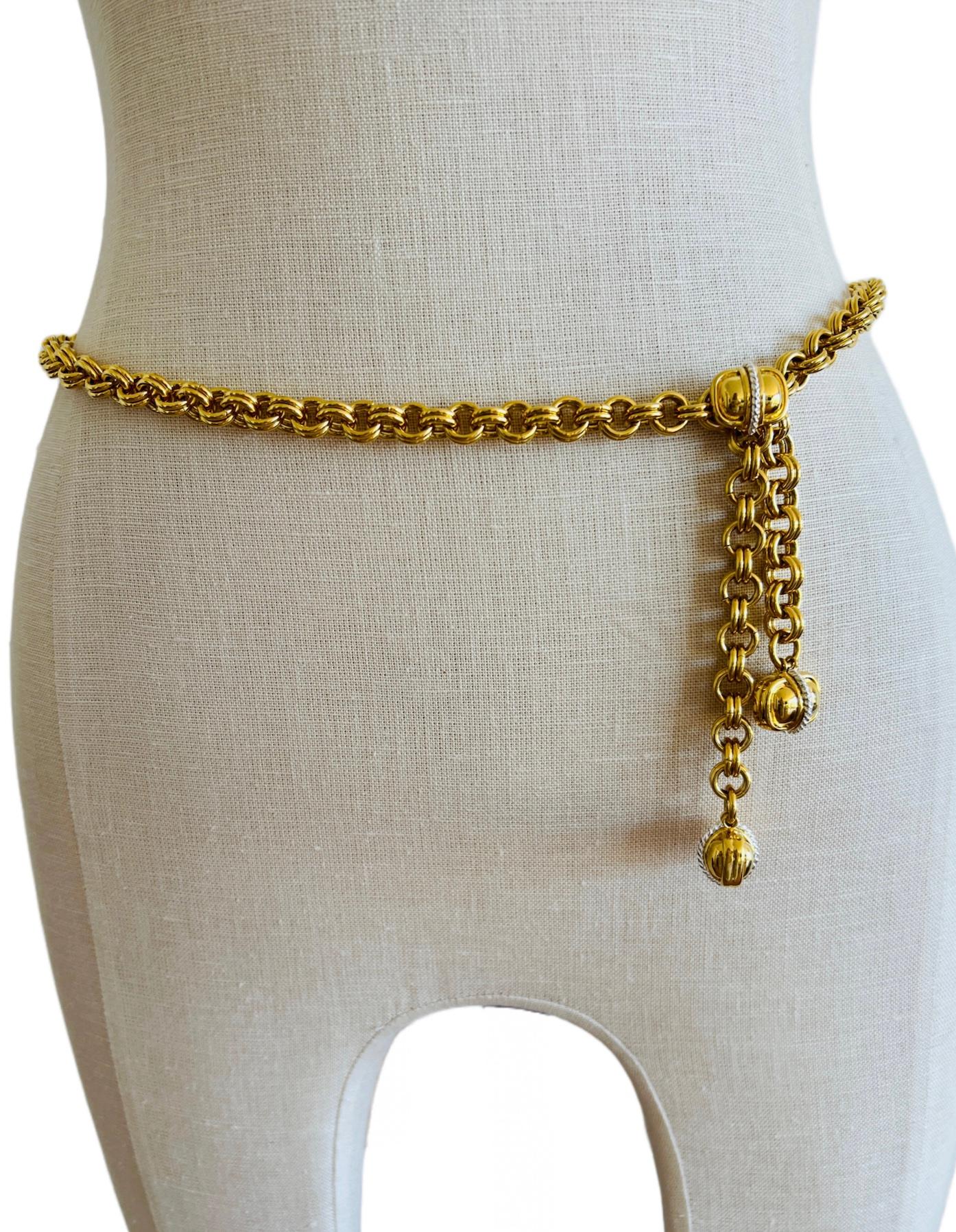 Bold Heavy Gold Double Chain Link Tassel Adjustable Necklace & Belt 2
