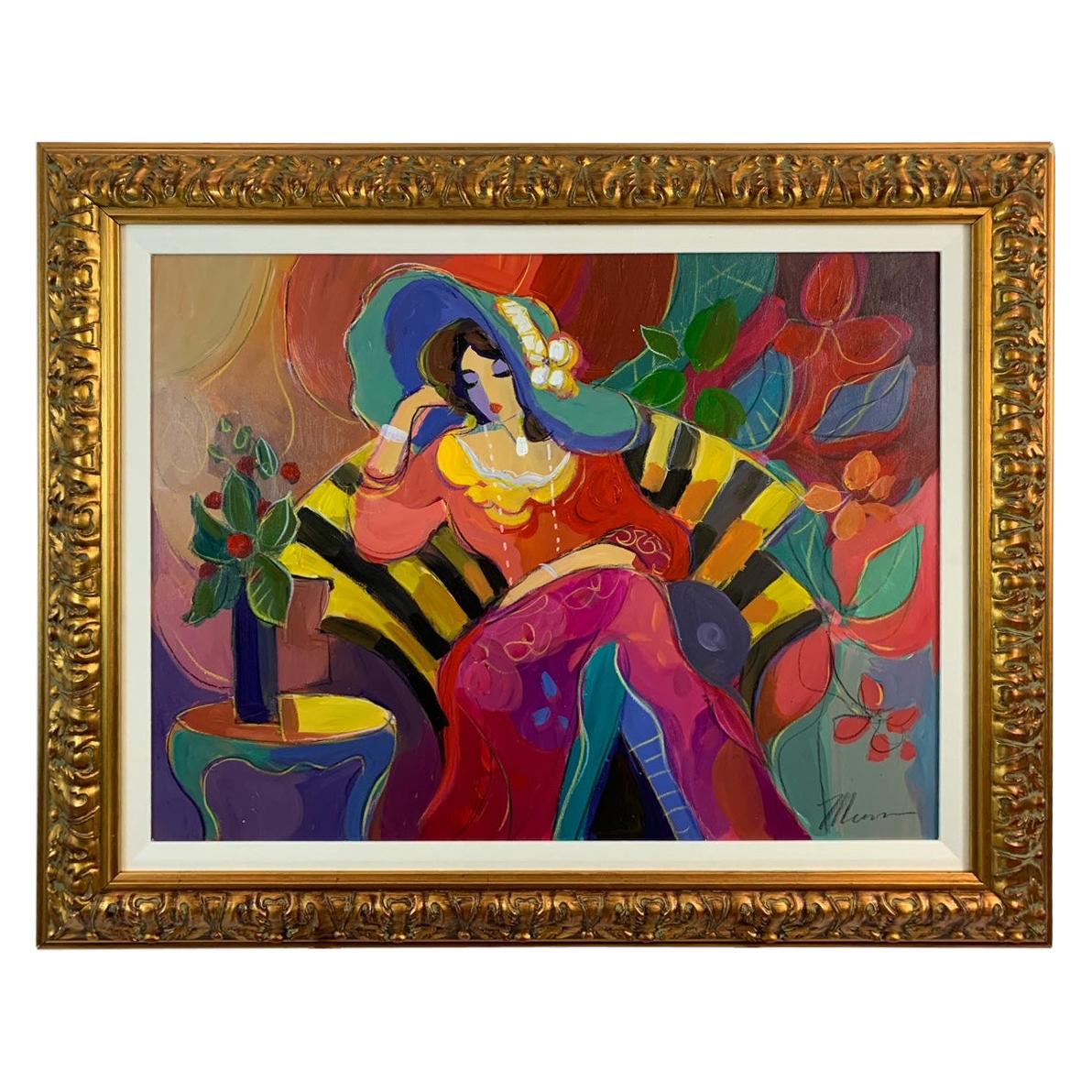 Atrevido original de Isaac Maimon de Mujer sentada en silla de rayas amarillas y negras