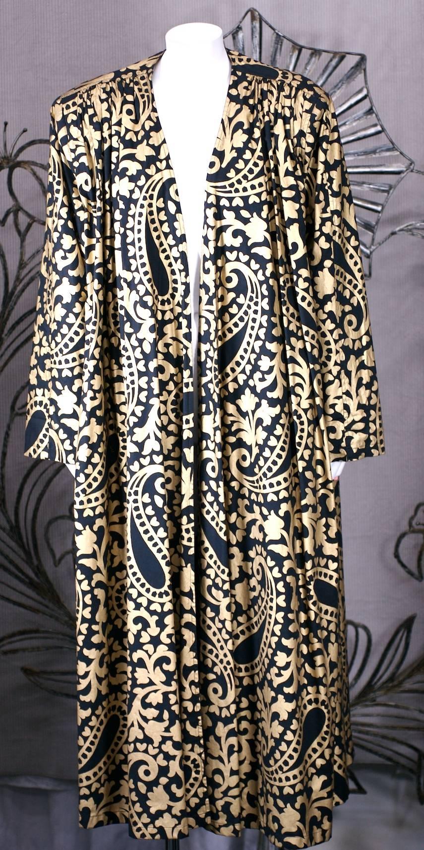 Women's or Men's Bold Italian Gold and Black Paisley Print Coat For Sale