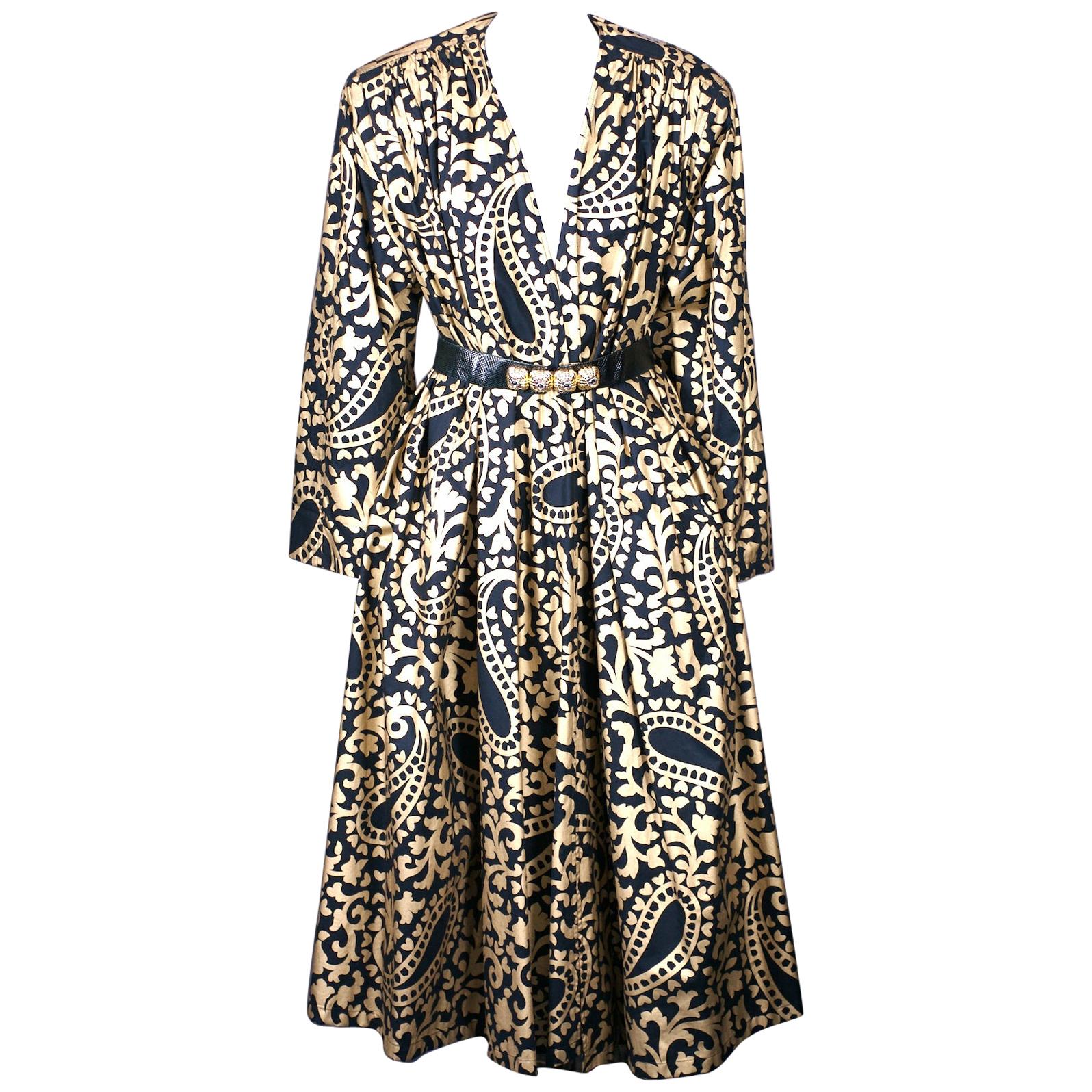 Bold Italian Gold and Black Paisley Print Coat For Sale