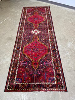 Bold Jewel Tone Vintage Persian Nahavand Geometric Floral Design Long Runner Rug