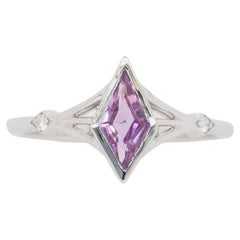 Bold Kite-Shaped Pink Sapphire Ring with Diamond Accents in Solid 14K Gold