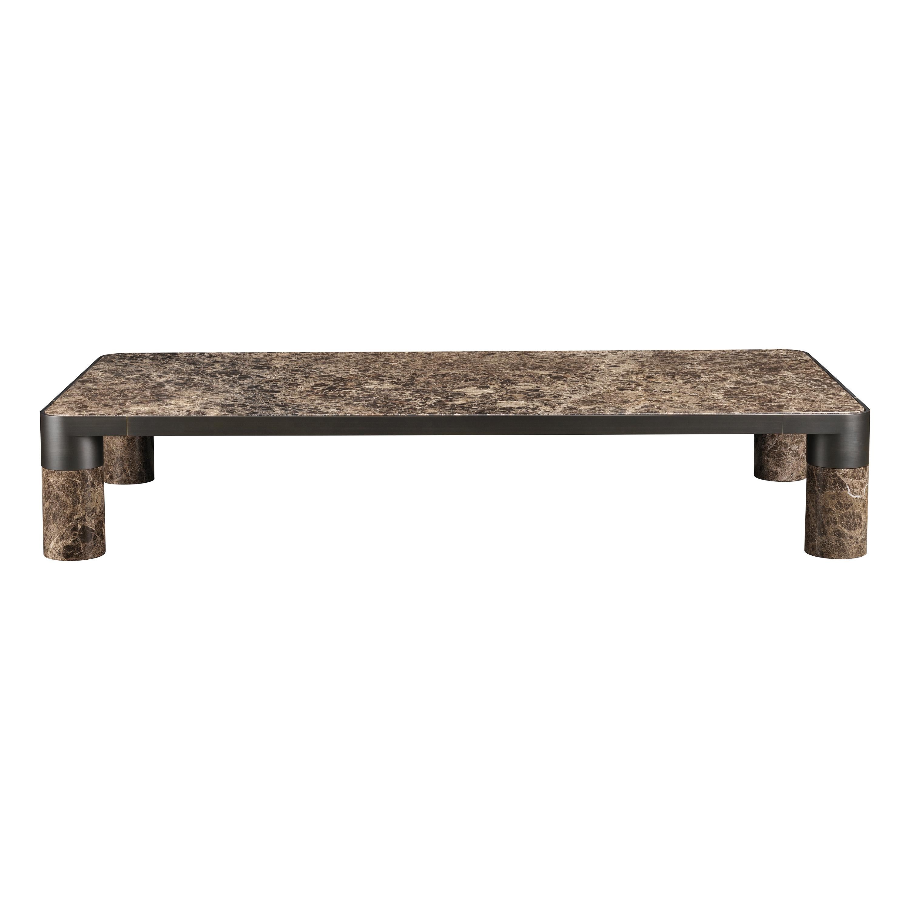 Bold Large Coffee Table with Emperador Dark Marble & Black Gold For Sale
