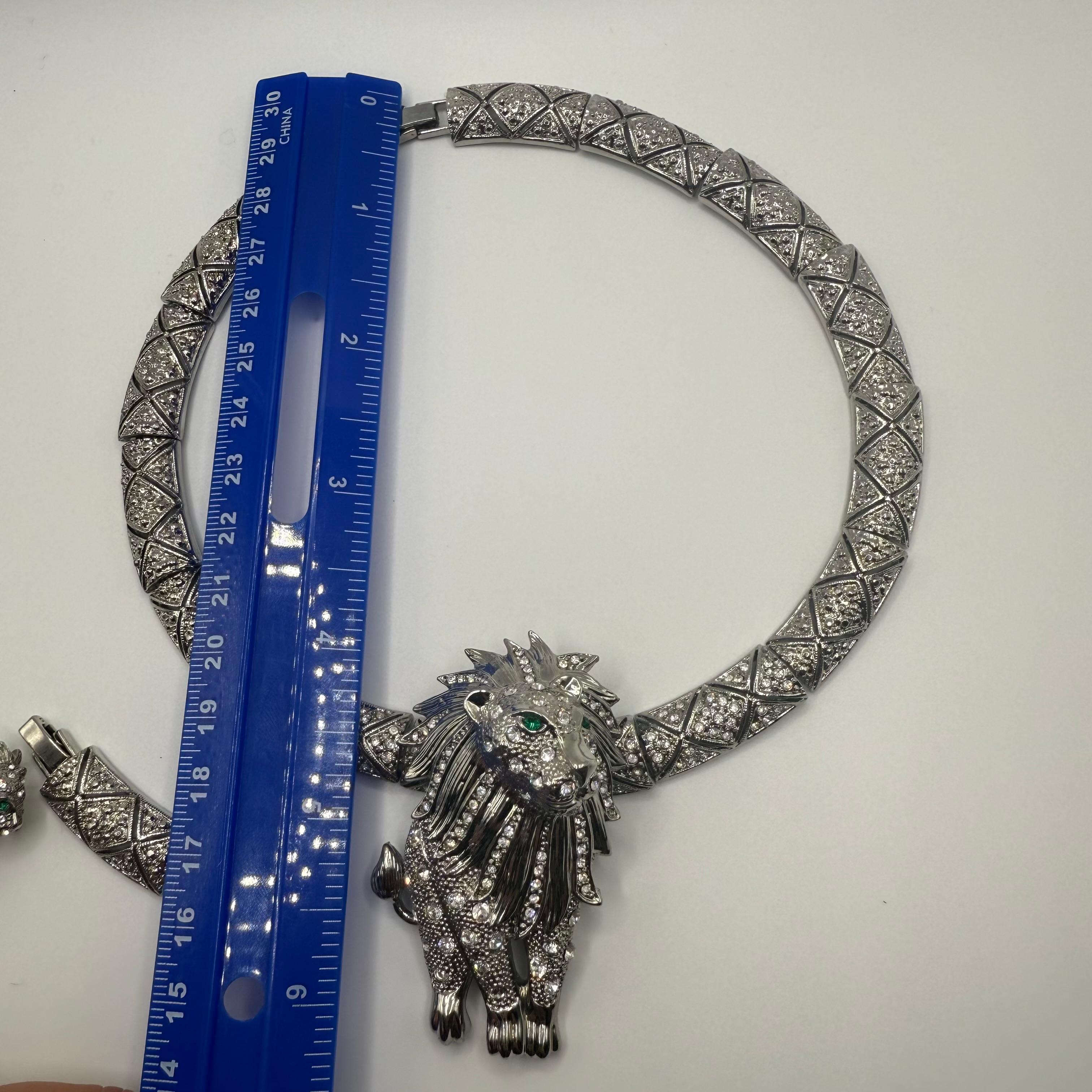 Bold Lion Head Necklace & Earring Set – Joan Rivers Style, Unsigned For Sale 2
