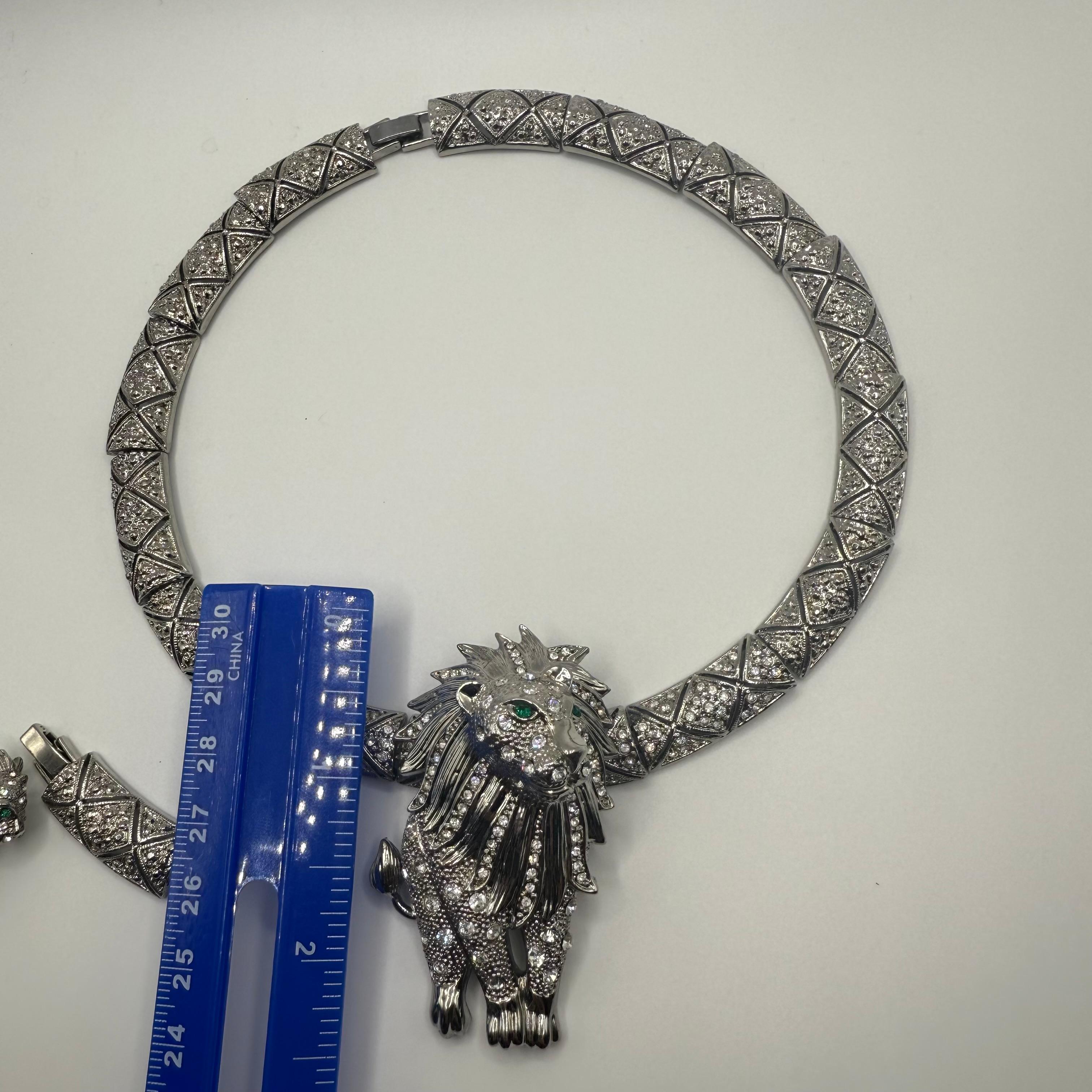 Bold Lion Head Necklace & Earring Set – Joan Rivers Style, Unsigned For Sale 3