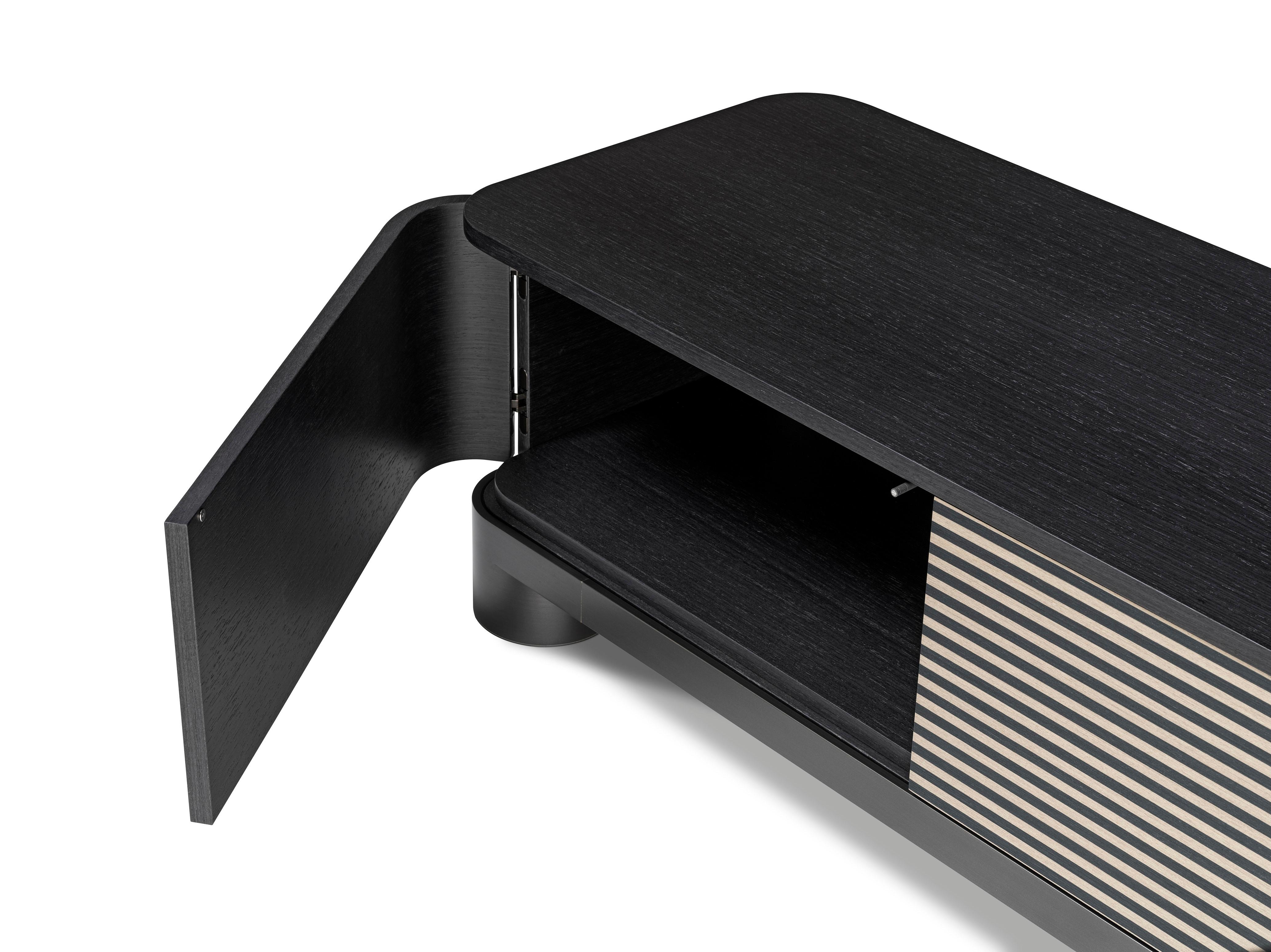 Contemporary Bold Living Cabinet in Caleido Wood with Black Gold Legs by Elisa Giovannoni For Sale