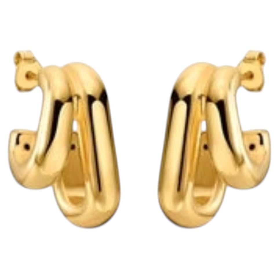 14K Yellow Gold Bold Loop Statement Hoop Earrings For Sale
