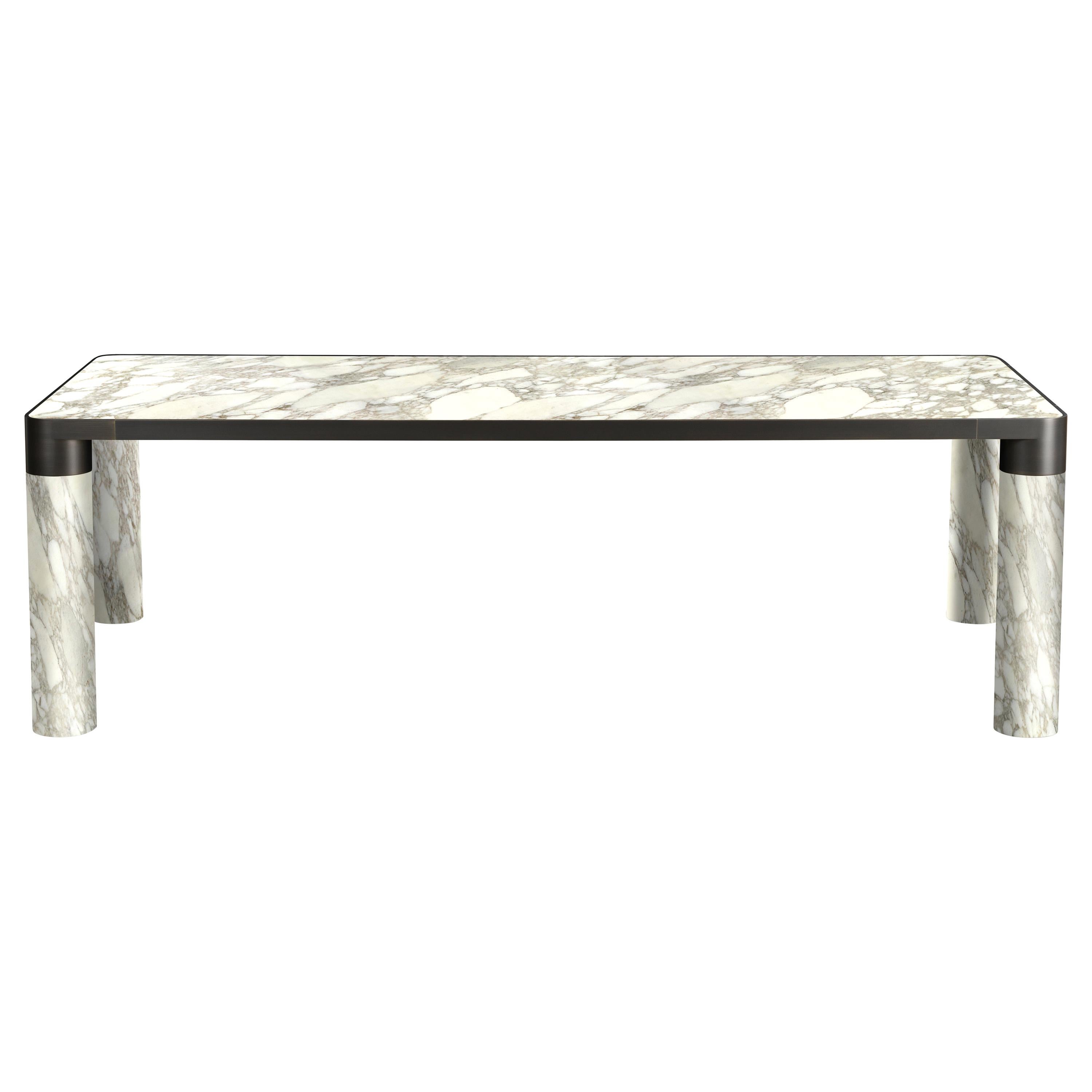 Bold Medium Dining Table in Calacatta Marble Top and Black Gold