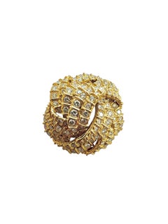 Bold Mid-Century 18K Yellow Gold Diamond Knot Brooch