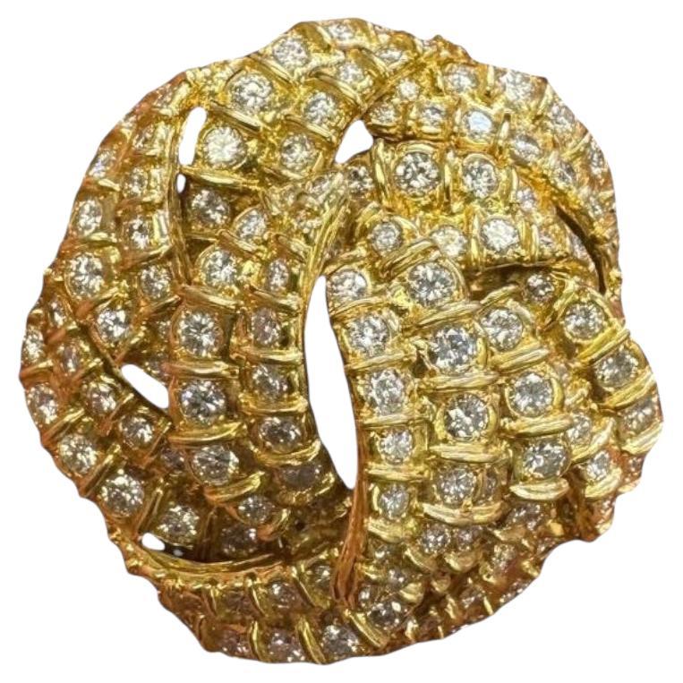 Audace spilla Mid-Century in oro giallo 18K con nodo di diamanti