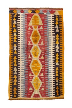 Bold Mid-Century Turkish Kilim with Tribal Medallions
