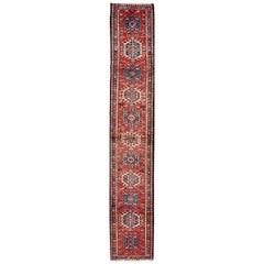 Vintage Bold Midcentury Persian Karadjeh Runner with Red Field and Colorful Medallions