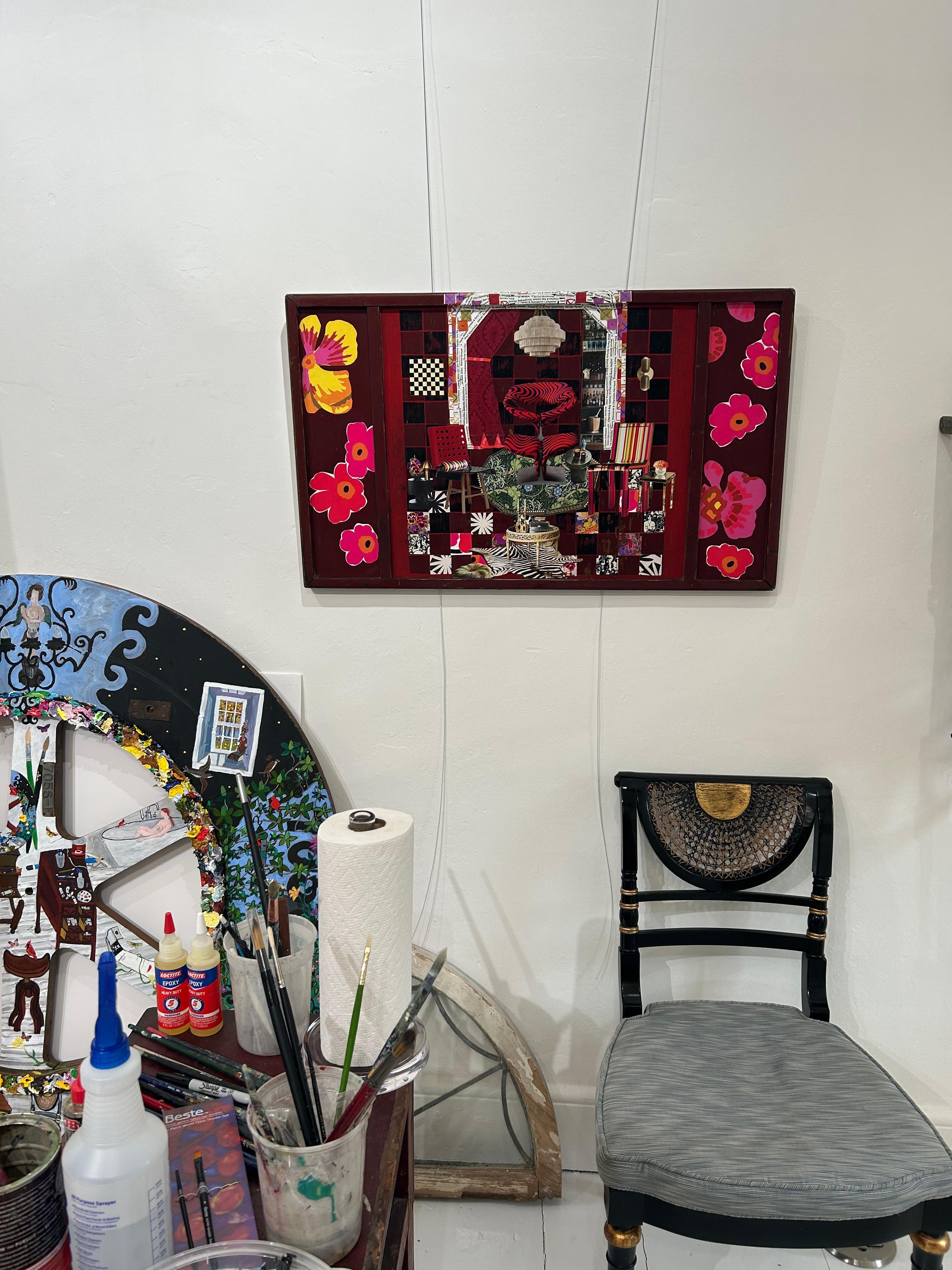 Bold Mixed Media-Collage auf Vintage-Spielbrett im Angebot 3