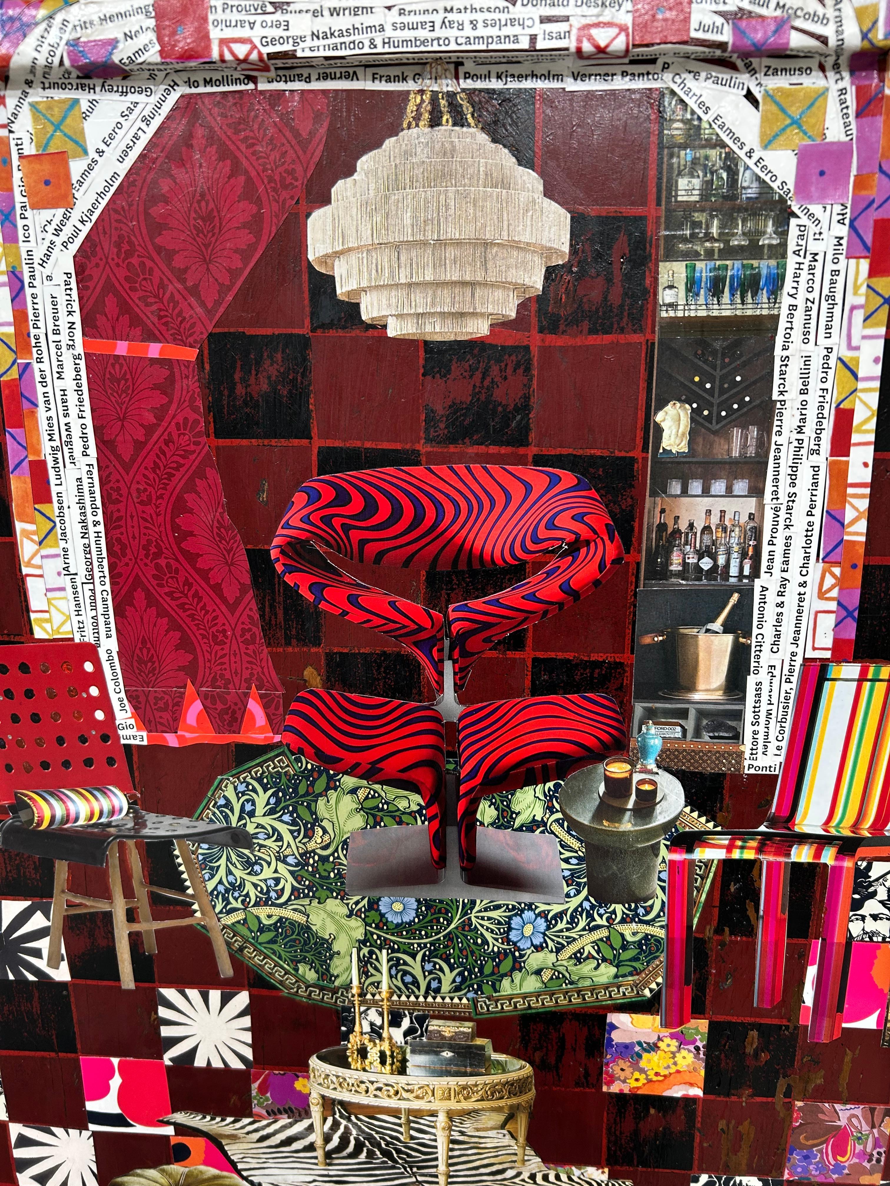 Bold Mixed Media-Collage auf Vintage-Spielbrett (Moderne) im Angebot