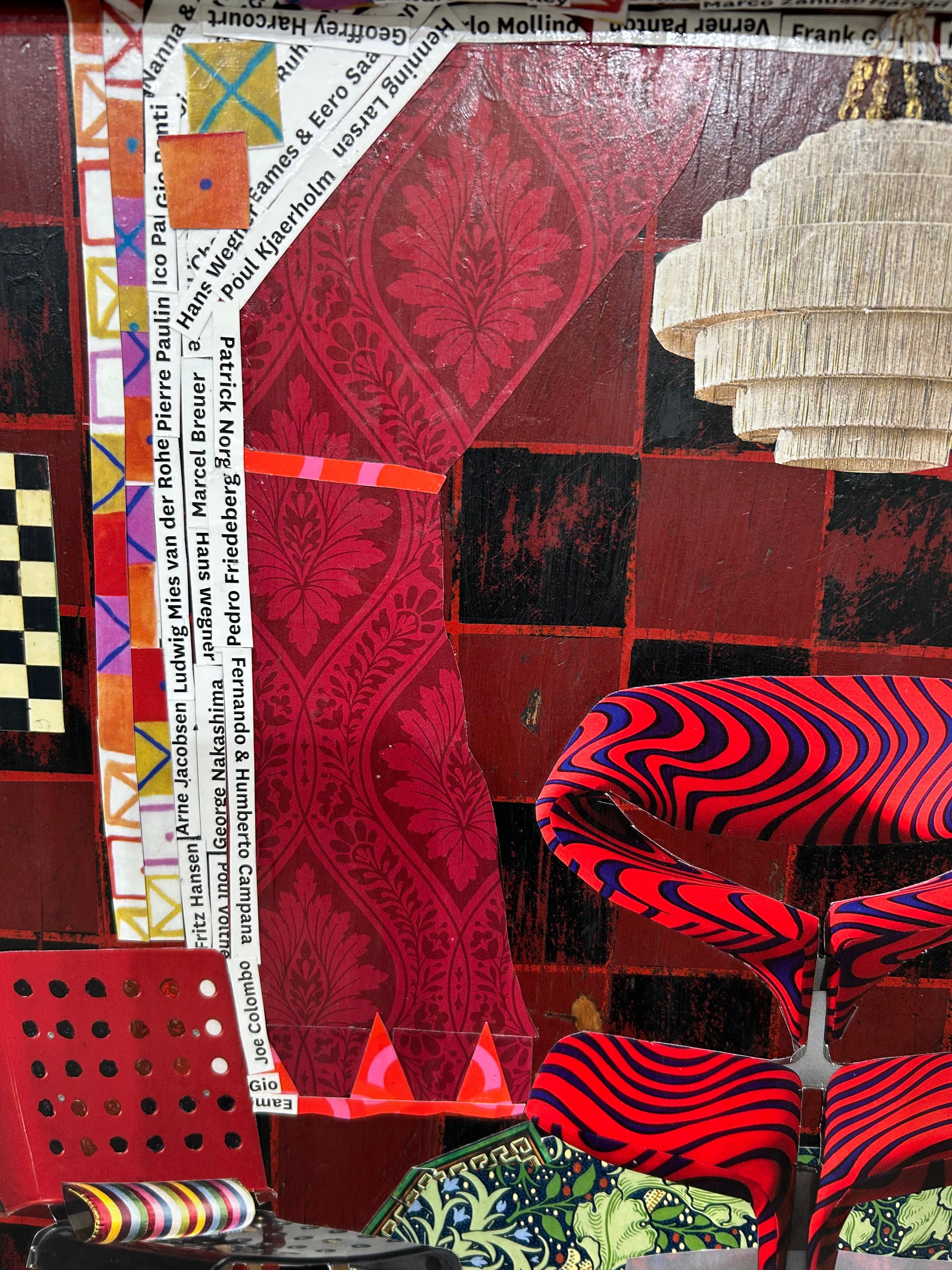 Bold Mixed Media-Collage auf Vintage-Spielbrett (amerikanisch) im Angebot