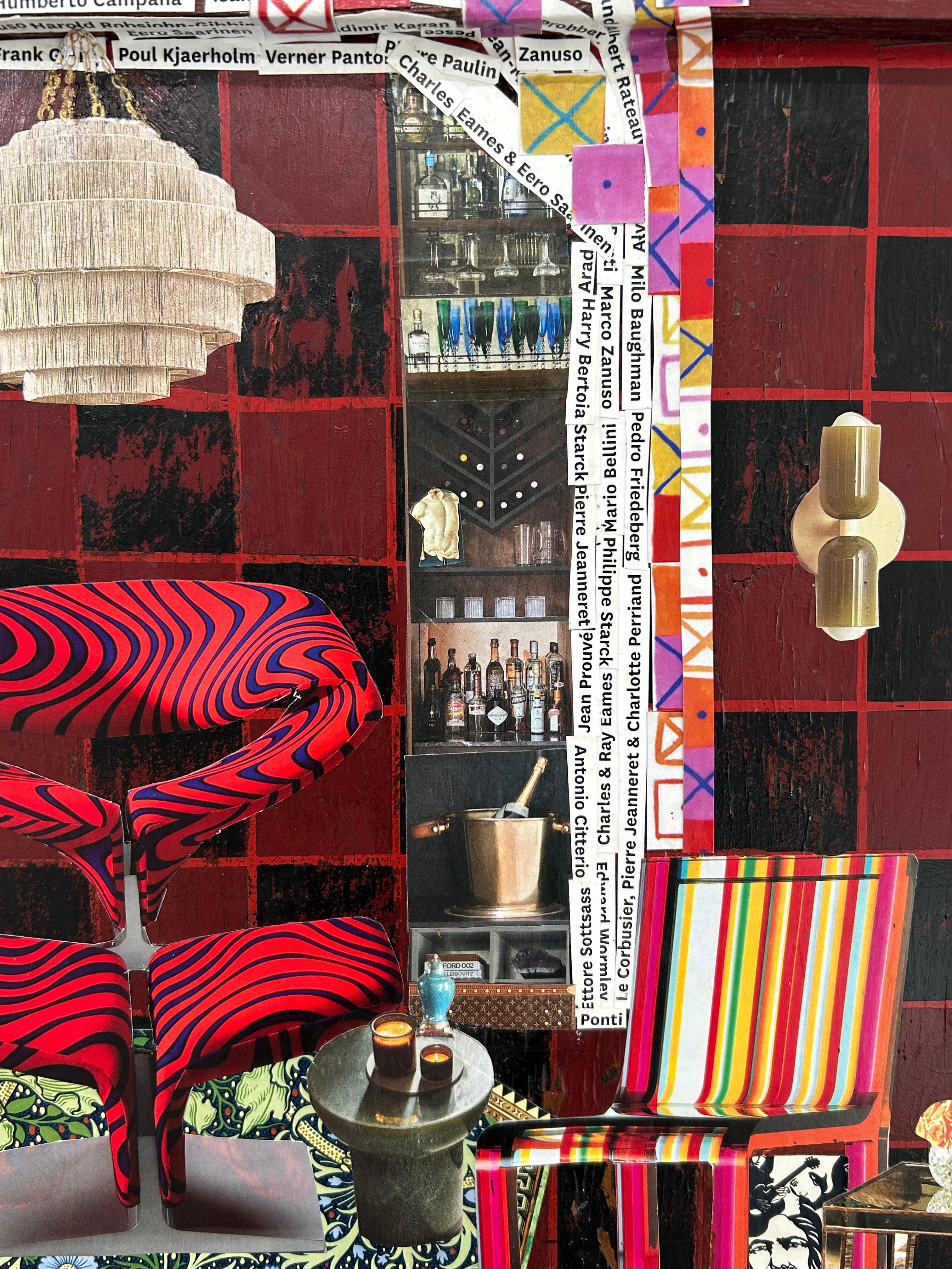 Bold Mixed Media-Collage auf Vintage-Spielbrett im Zustand „Gut“ im Angebot in Hopewell, NJ