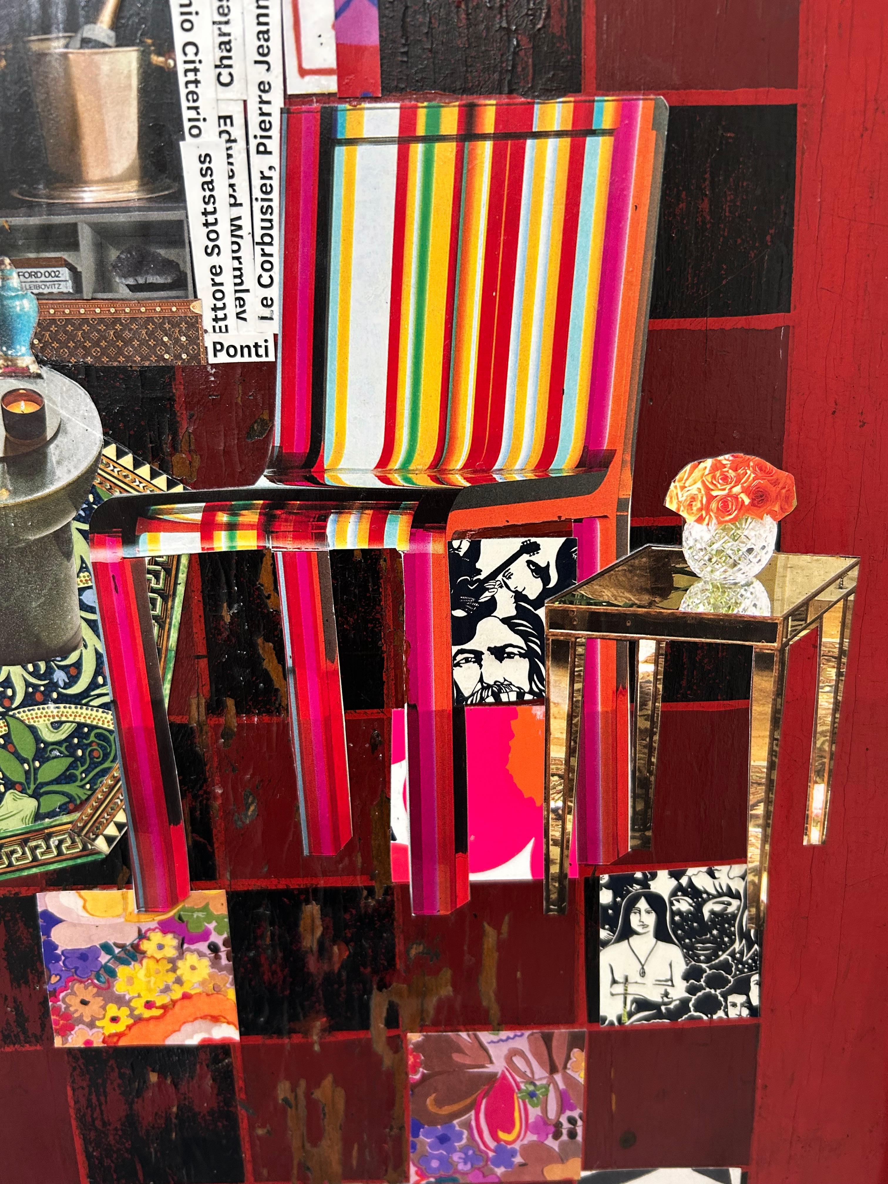 Bold Mixed Media-Collage auf Vintage-Spielbrett (21. Jahrhundert und zeitgenössisch) im Angebot