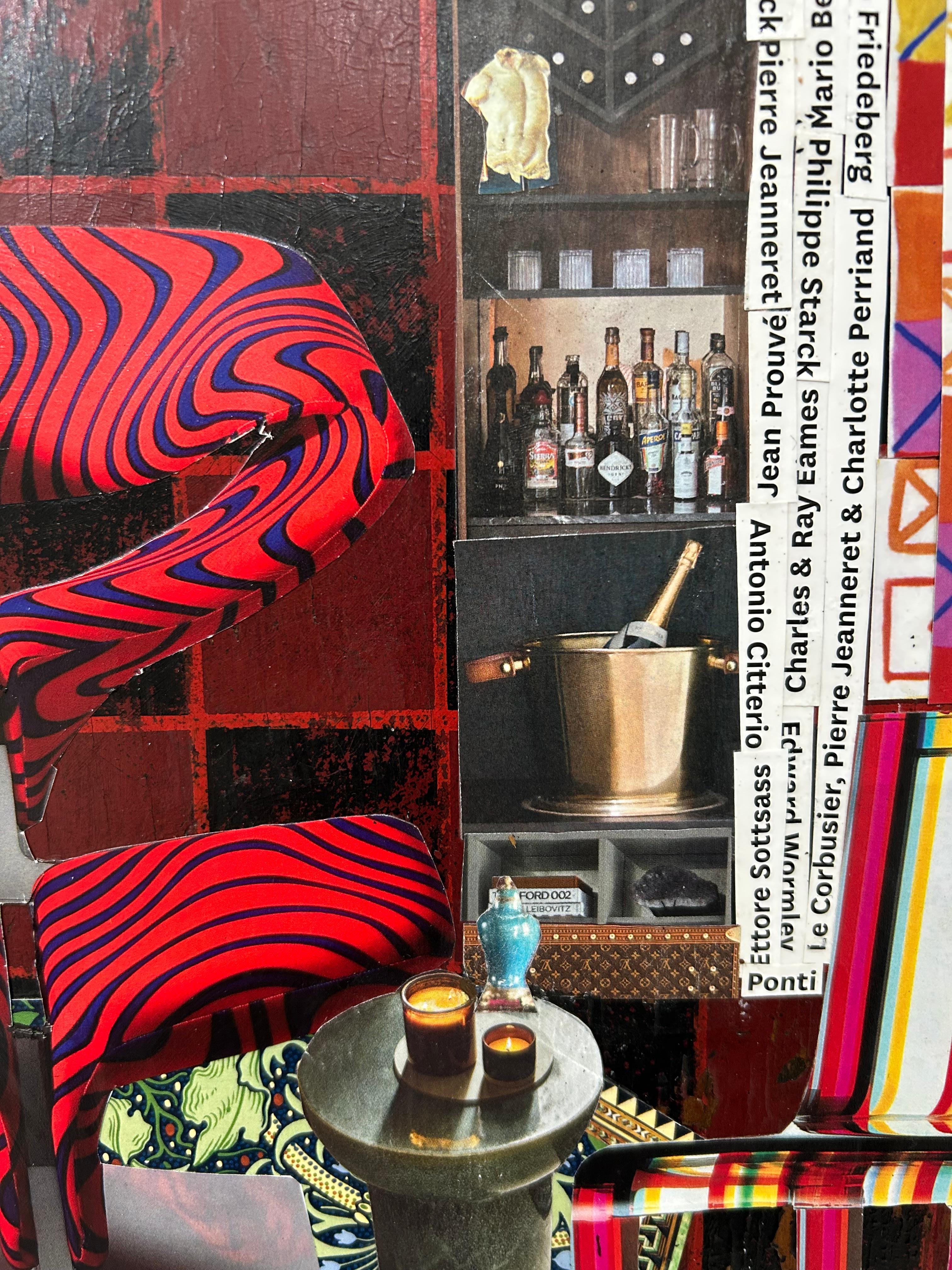 Bold Mixed Media-Collage auf Vintage-Spielbrett (Holz) im Angebot