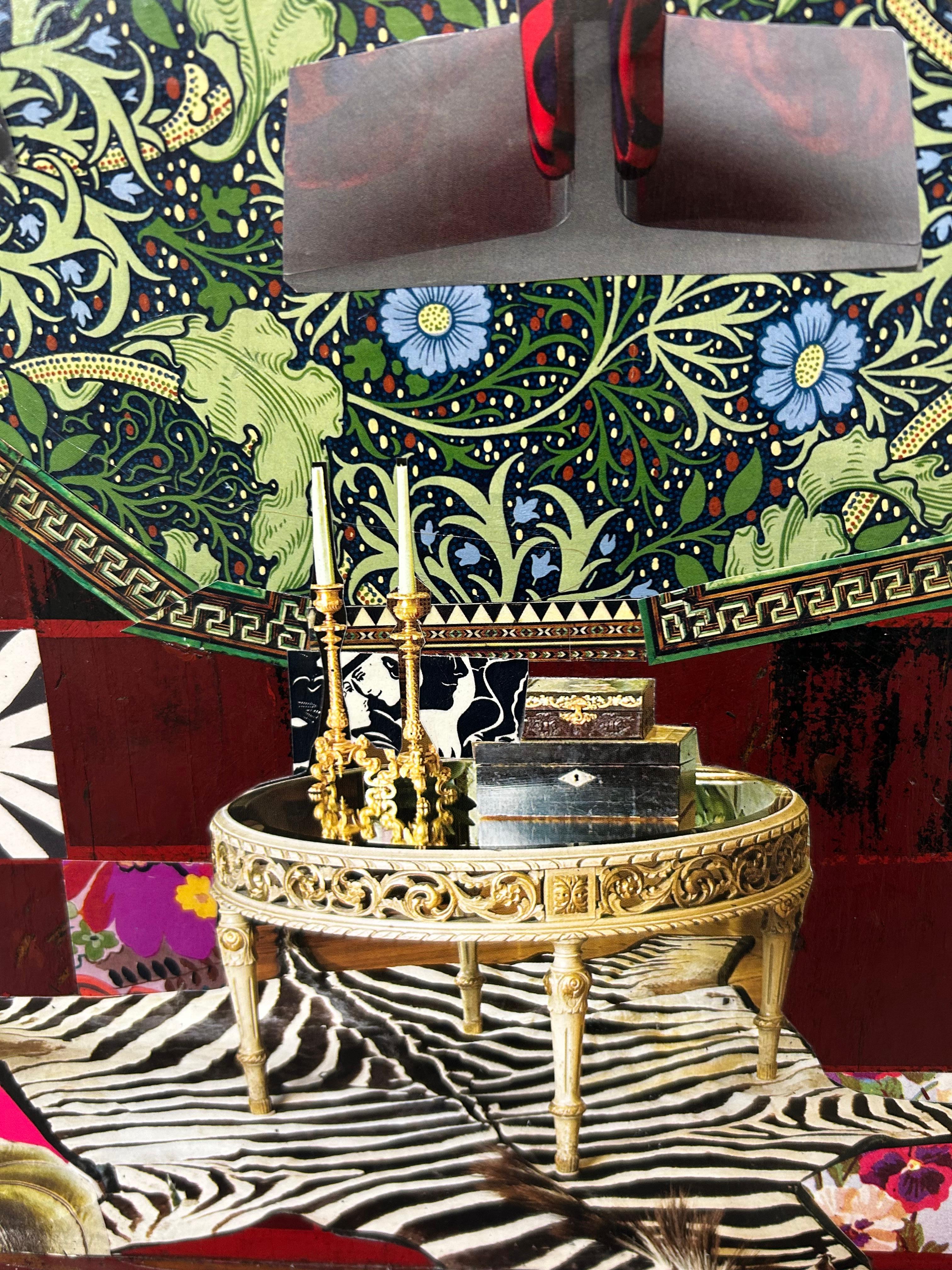Bold Mixed Media-Collage auf Vintage-Spielbrett im Angebot 1