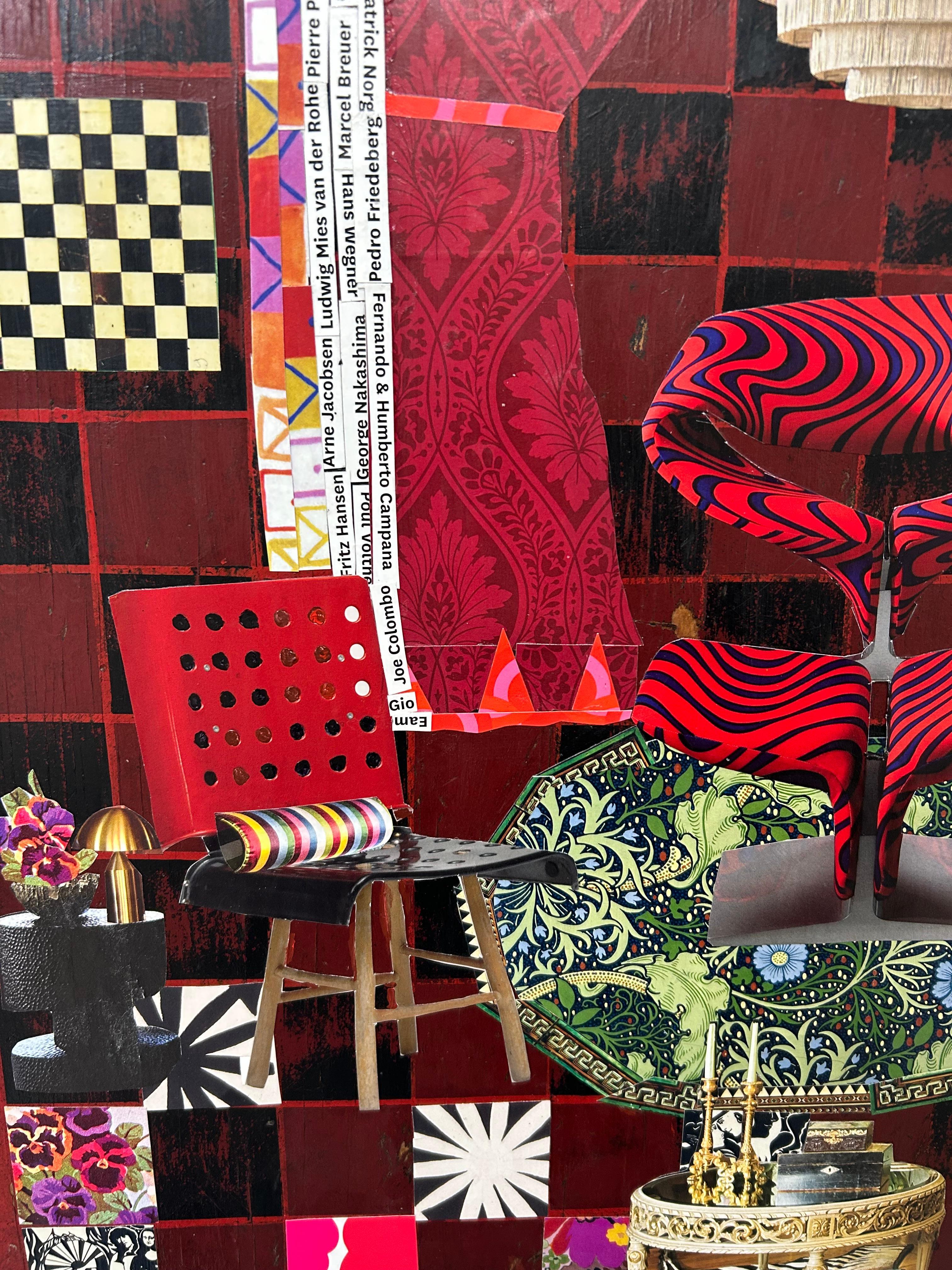 Bold Mixed Media-Collage auf Vintage-Spielbrett im Angebot 2