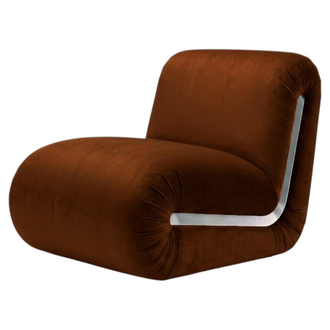 Bold Modern Braun Samt Lounge Stuhl Frenesí im Angebot